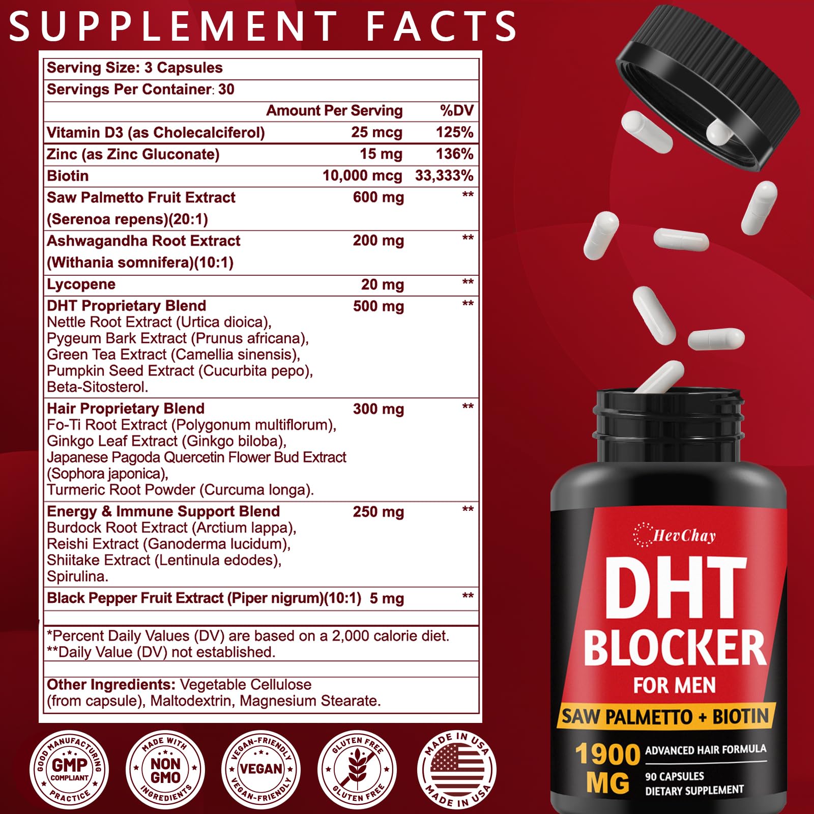 DHT Blocker for Men | Extra Strength Saw Palmetto & Biotin Hair Growth Supplement - Hair Growth Vitamins - Hair Regrowth - Natural Hair Loss Supplements for Men - Proprietary Herbal Blends,2 Pack