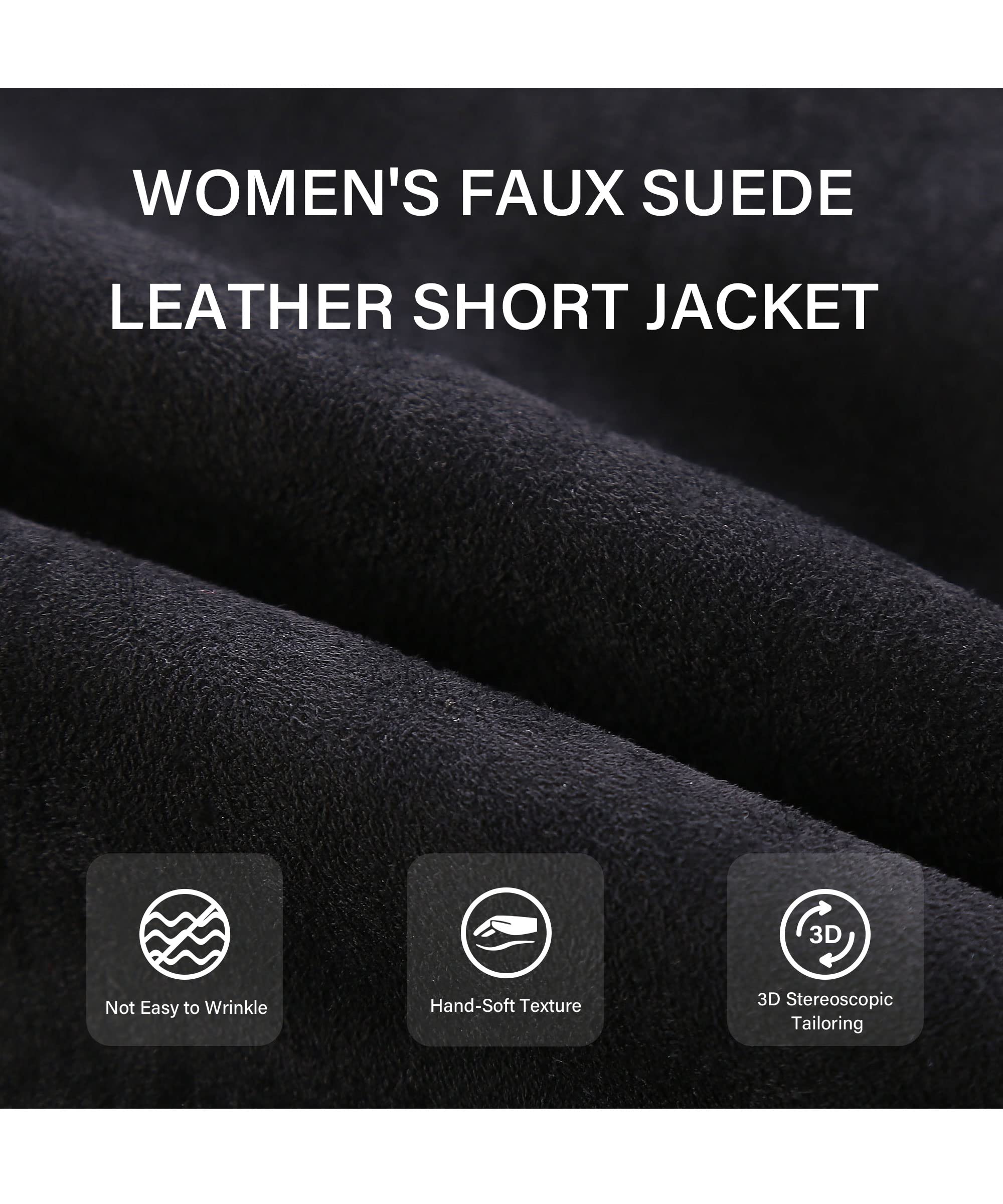 Bellivera Women Faux Leather Suede Jacket Moto Biker Coat Sherpa-Lined Overcoat with Removable Belt: Black Large