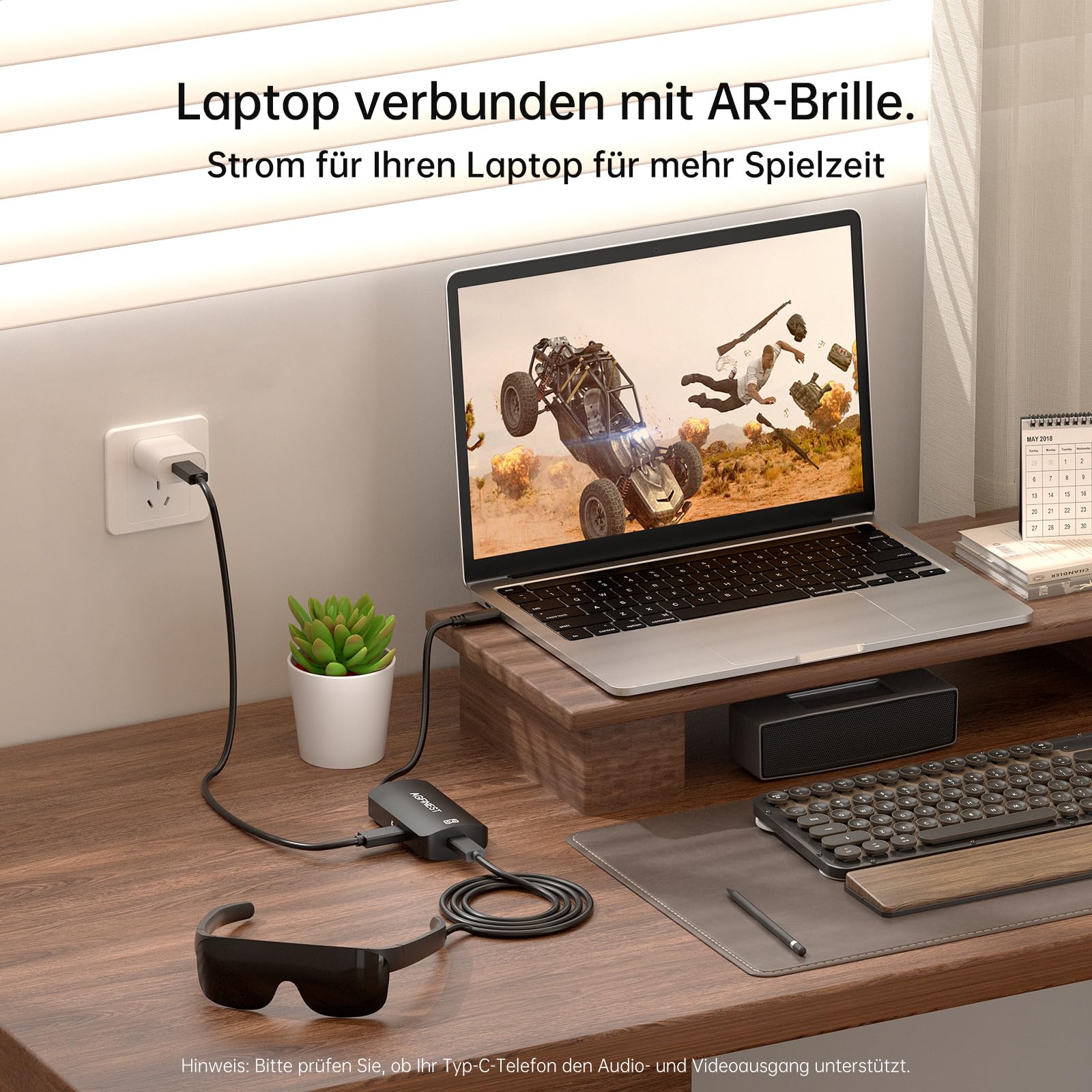 USB-C zu AR-Brille & Ladeadapter – 4K@60Hz, 100W PD-Passthrough, kompakt & reisetauglich, kompatibel mit XREAL, Viture, Rokid, Steam Deck, ROG Ally, iPhone 15/16 und Android