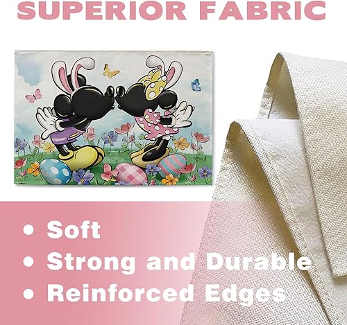 Miniatura 3 de Croar Juego de 4 manteles individuales de ratón de dibujos animados de Pascua, orejas de conejo, huevos y flores, decoración de mesa, decoración de