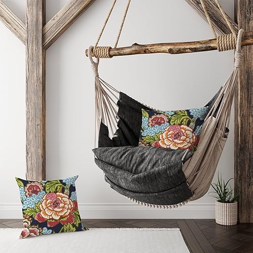 Miniatura 5 de Chinoiserie - Juego de 2 fundas de cojín asiáticas con diseño floral de peonía roja y coral, con cremallera para sala de estar, dormitorio, 20 x 20