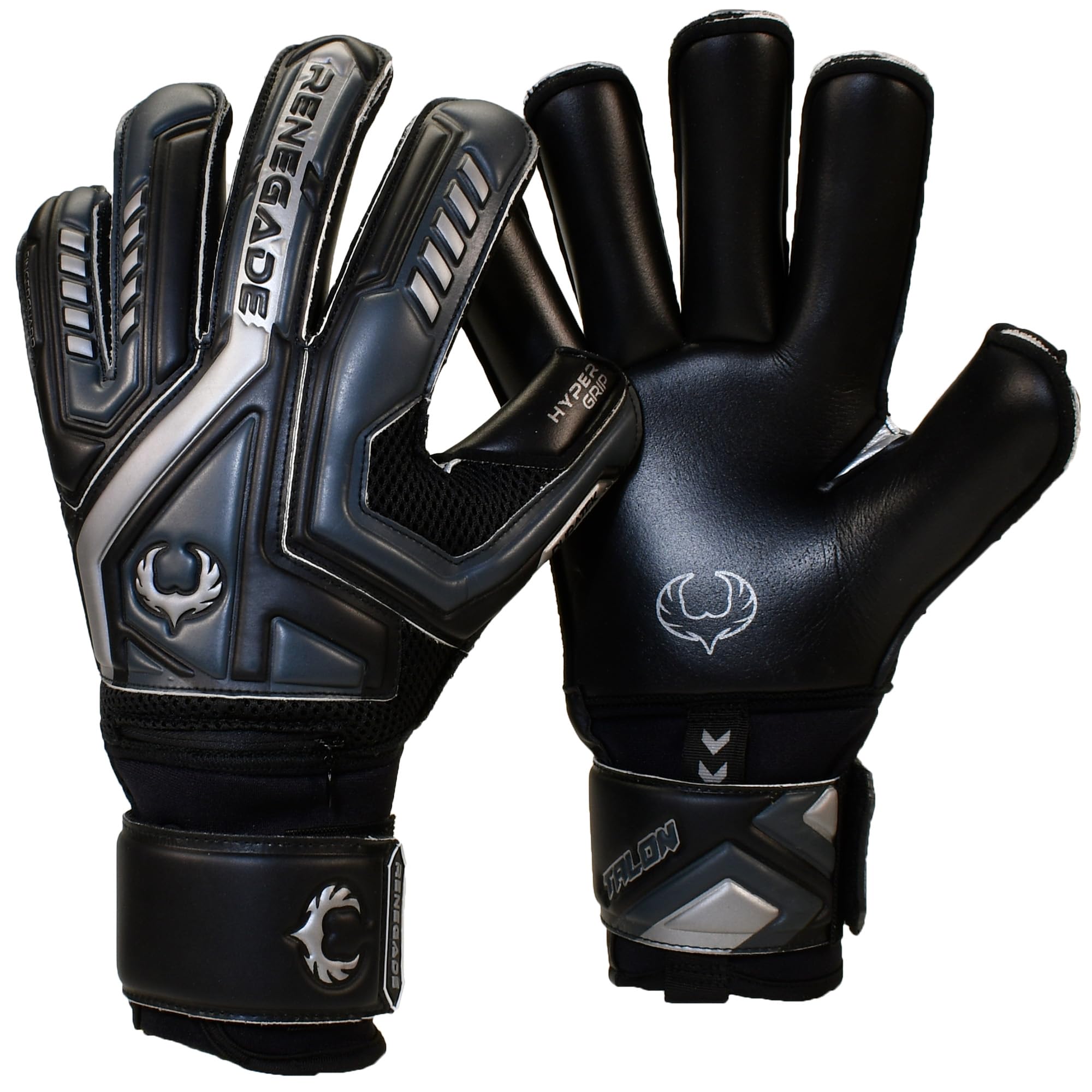 Renegade GK Talon Blackhawk Goalie Gloves with Pro-Tek Fingersaves | 4mm Hyper Grip & Duratek | Black Soccer Goalkeeper Gloves (Size 6, Youth, Kids, Roll Cut, Level 2) โ image 1