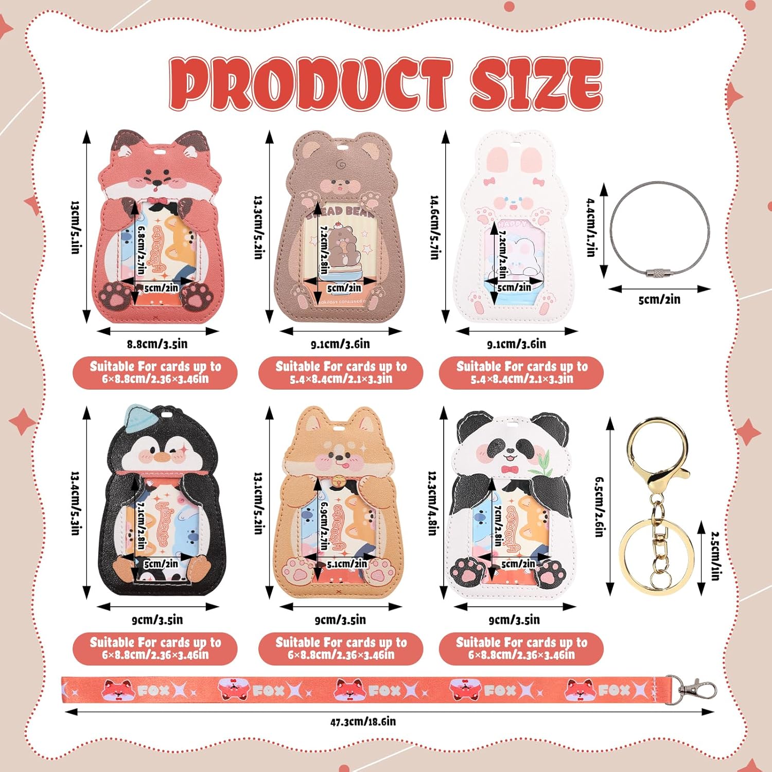 NEWEST Cute Rabbit ID Badge Holders with Lanyard Keychain Key Ring, Bunny PU Leather Luggage Tag for Suitcase with Metal Loop, Lovely Animal ID Card Name Tag Identifier for Nurse Teacher Student Staff - Image 2