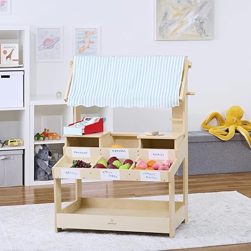 Miniatura 6 de Cypress - Soporte de madera para niños, tienda de comestibles con toldo, contenedores de almacenamiento, calcomanías de borrado en seco,