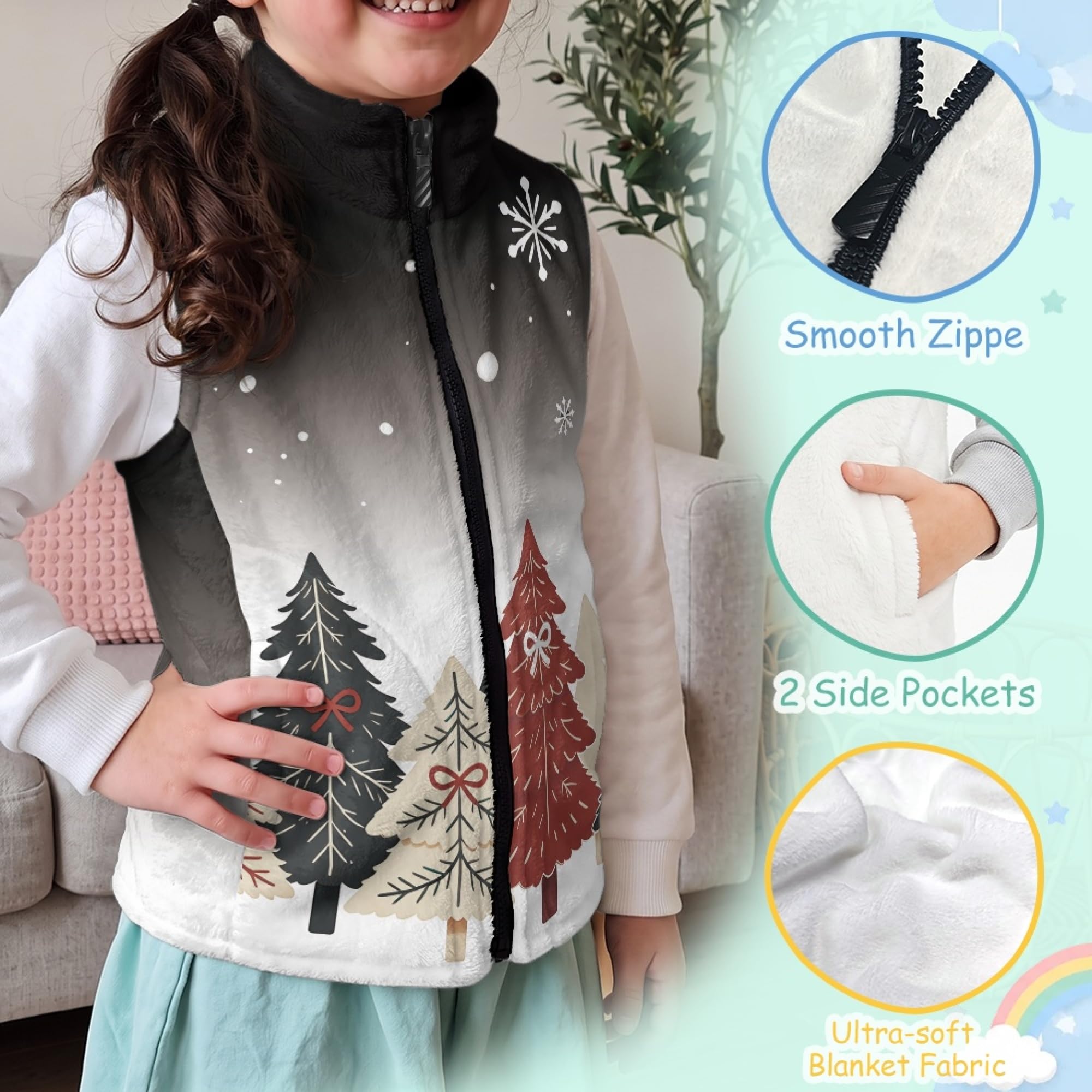 Amzbeauty Chaleco cálido de doble cara para niña y niño, estampado de