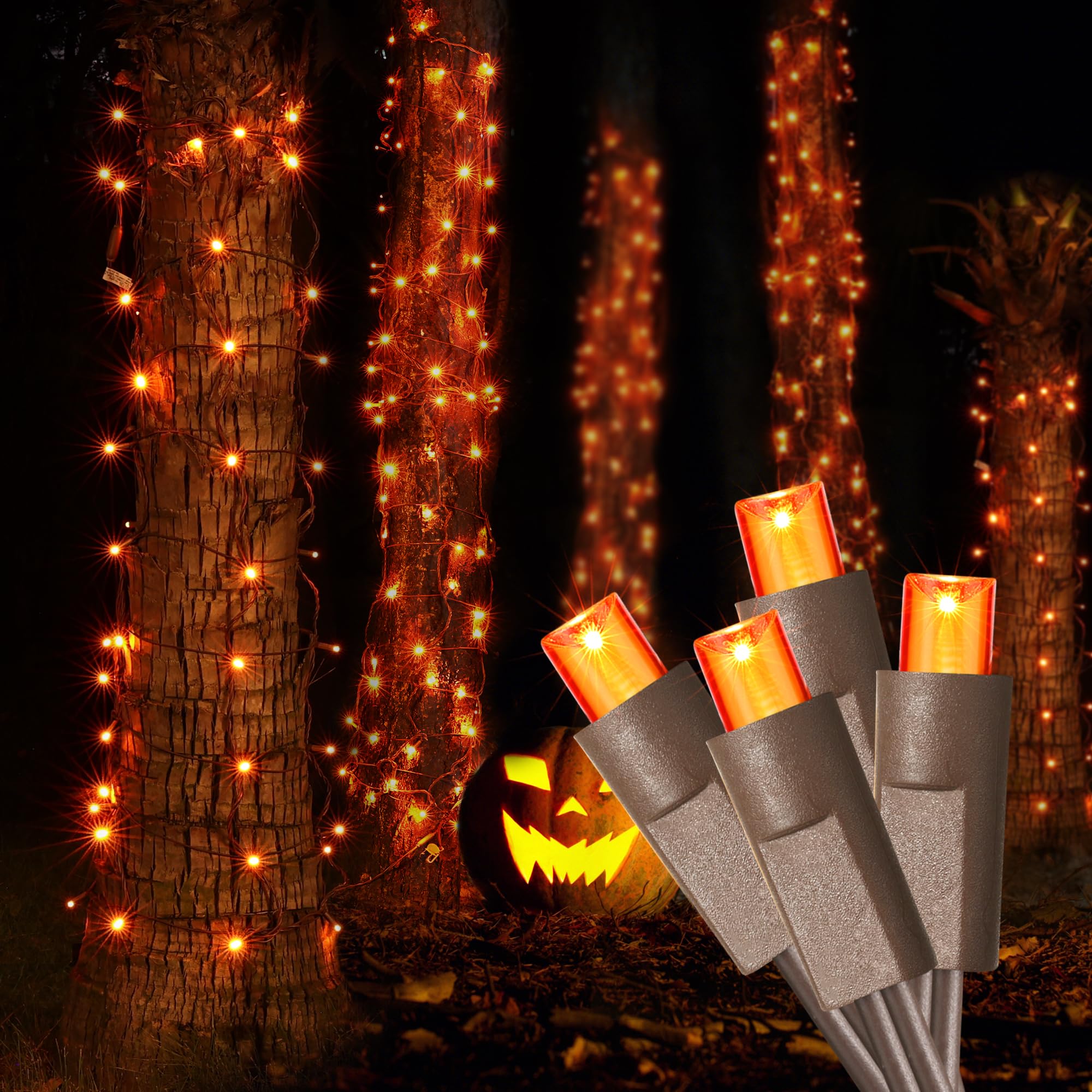 BrizledOrange Halloween Lights, 20" x 45" 50 LED 5MM Stretchable Halloween Net Lights, Connectable Halloween Tree Trunk Lights, UL Certified Orange Tree Wrap Lights for Halloween Tree Column Outdoor