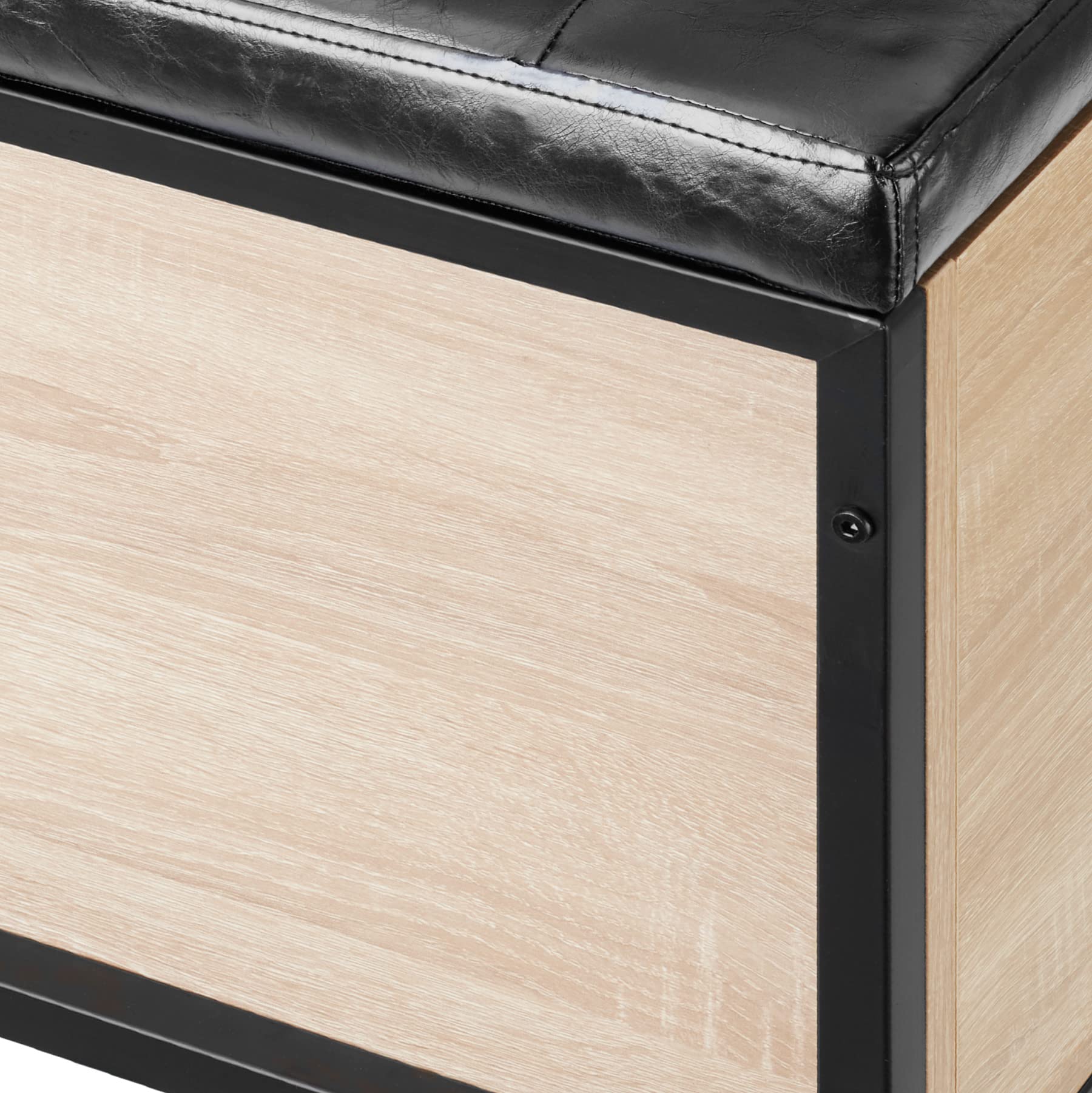 tectake® Cassapanca Imbottita 81,5x41,5x50,5cm, Cassapanca Contenitore, Pouf Contenitore, Pouf Panca Ingresso, Baule da Interno, Soggiorno, Ingresso, Camera da Letto - Legno Industriale Chiaro