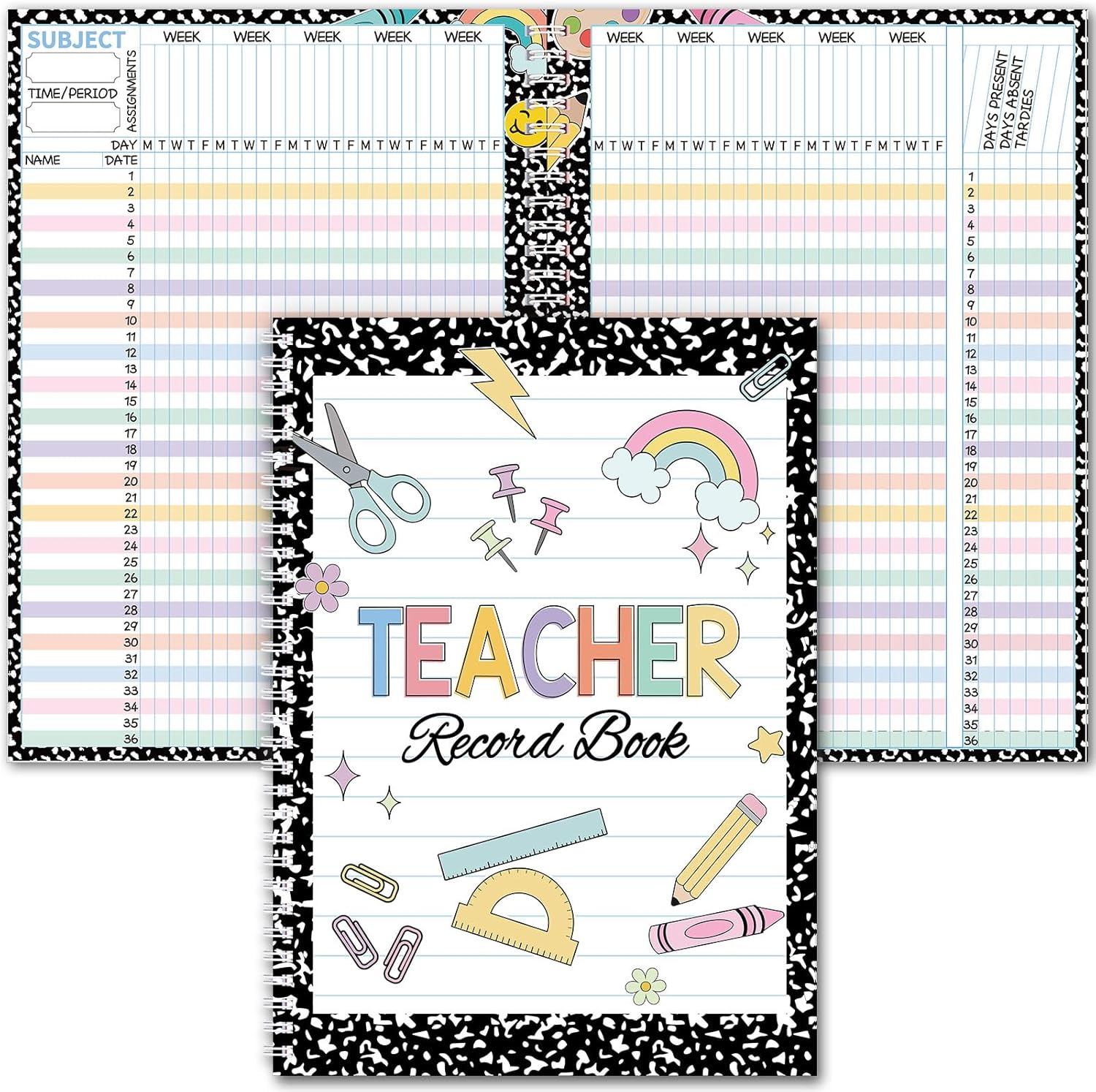 Fuyoooo Teacher Record Book 2026-2027 Grade Book Spiral Bound Black
