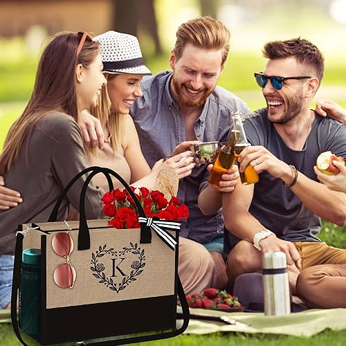 Miniatura 8 de Regalos personalizados para mujeres, bolsa de yute con inicial con bolsa de maquillaje, regalos para mujeres, mamá, novia, cumpleaños, Amarillo, 40