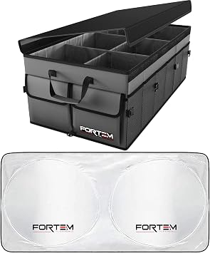FORTEM Car Trunk Organizer Grey, Extra Large + Windshield Sun Shade