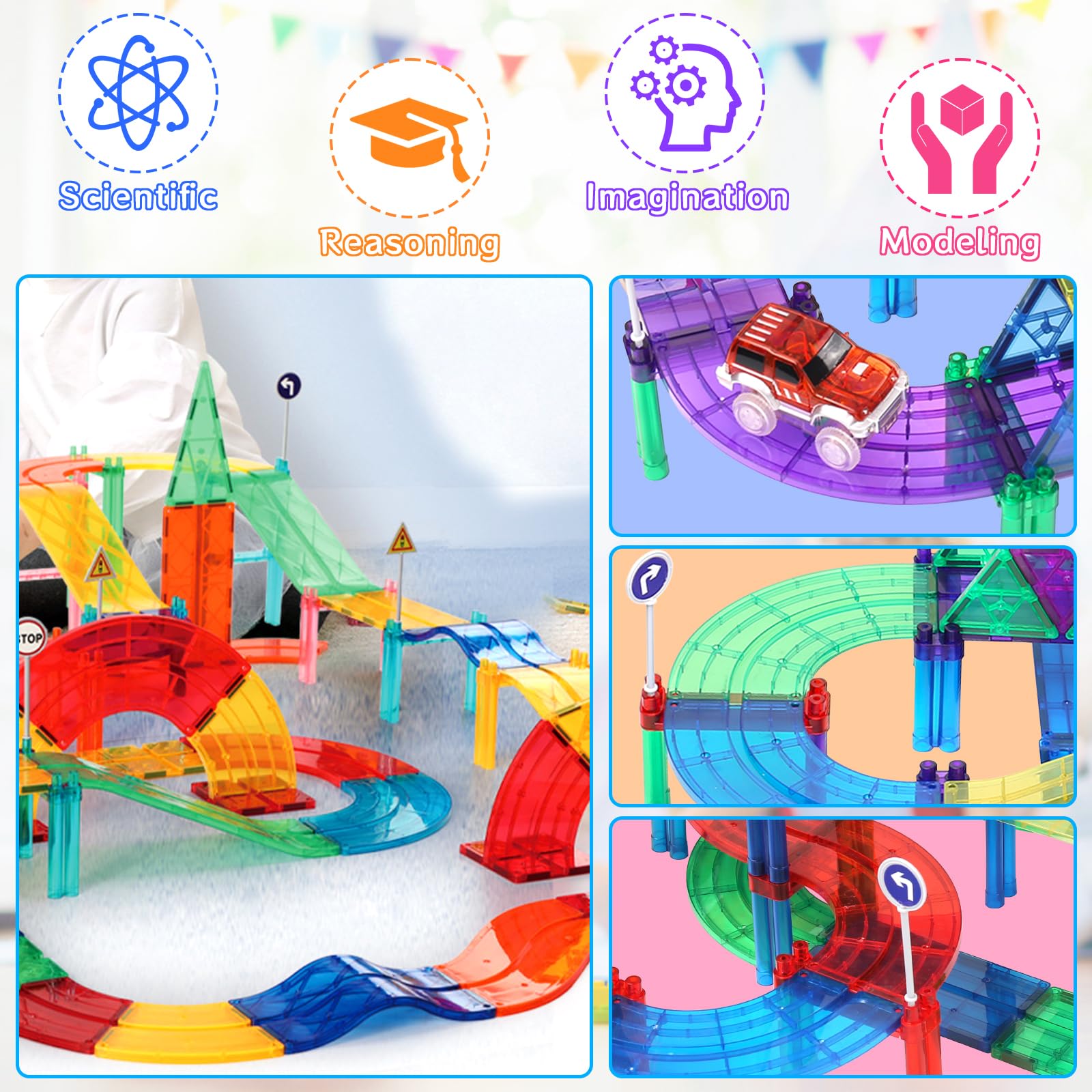 193Pcs Gioco Giocattolo con Blocchi Magnetici 3D, Giocattoli da Costruzione Magnetici con Auto da Corsa a Led, Set di Costruzioni Giocattolo Magnetiche, Regalo per 3+ Ragazzi e Ragazze
