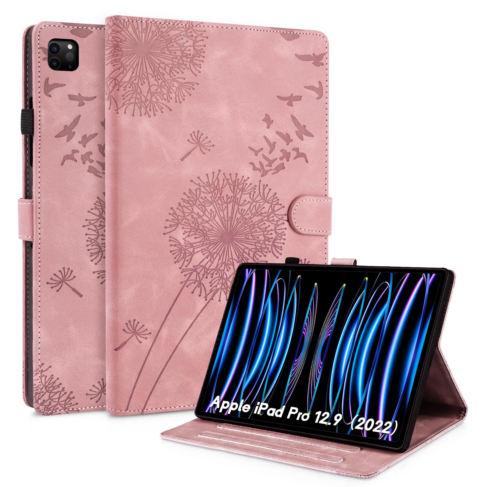 Auslbin Case for iPad Pro 12.9 inch 6th/5th/4th/3rd Gen (2022/2021/2020/2018) Tablet Premium Leather Cover with Card Slot and Stand Function Pen Holder Case for iPad Pro 12.9 Pink