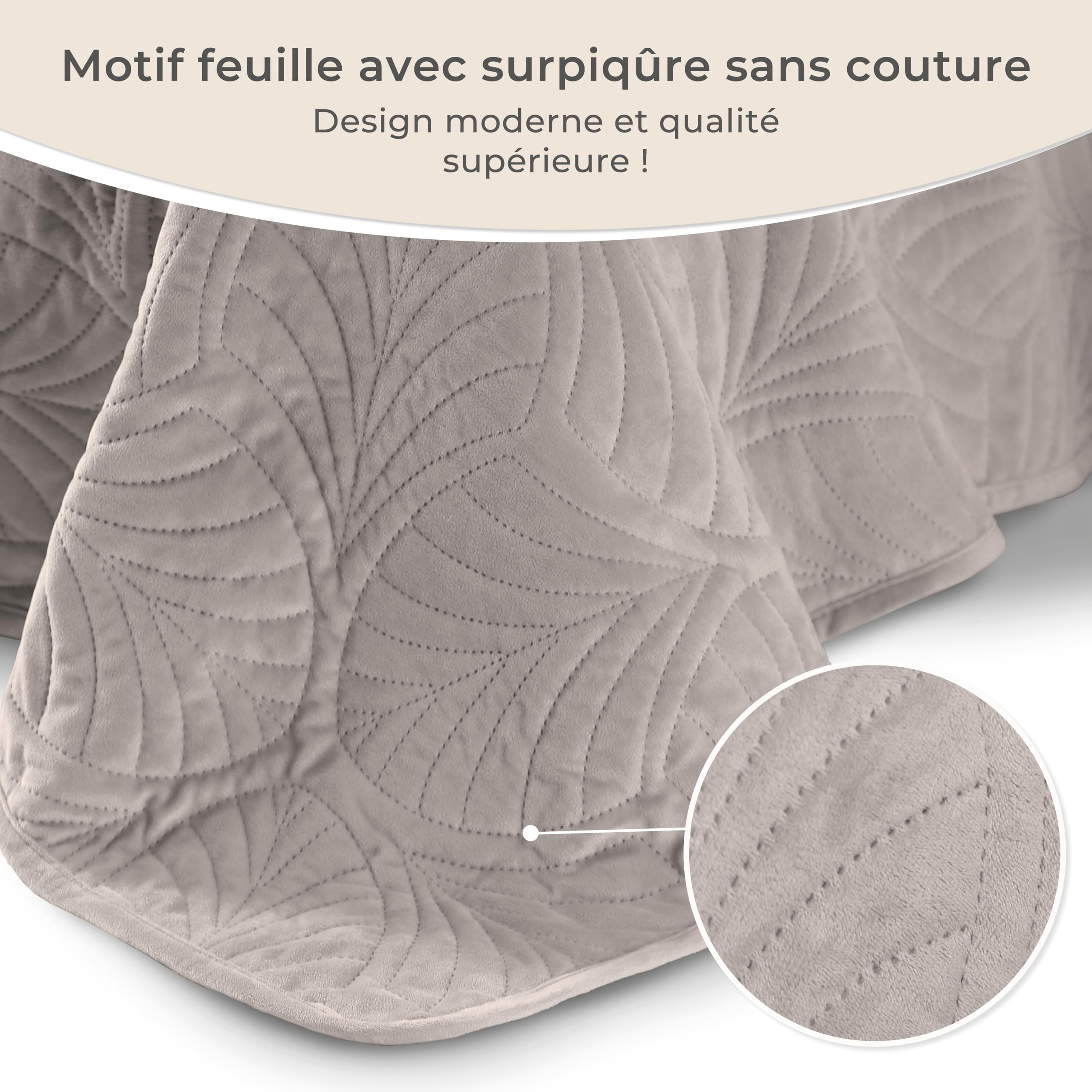 Gräfenstrayn Couvre lit 2 Personnes 240x260 cm – Dessus de lit matelassé Motif Feuilles – boutis déco en Polyester Doux pour lit Double, canapé ou Fauteuil – Rembourrage léger (Taupe)
