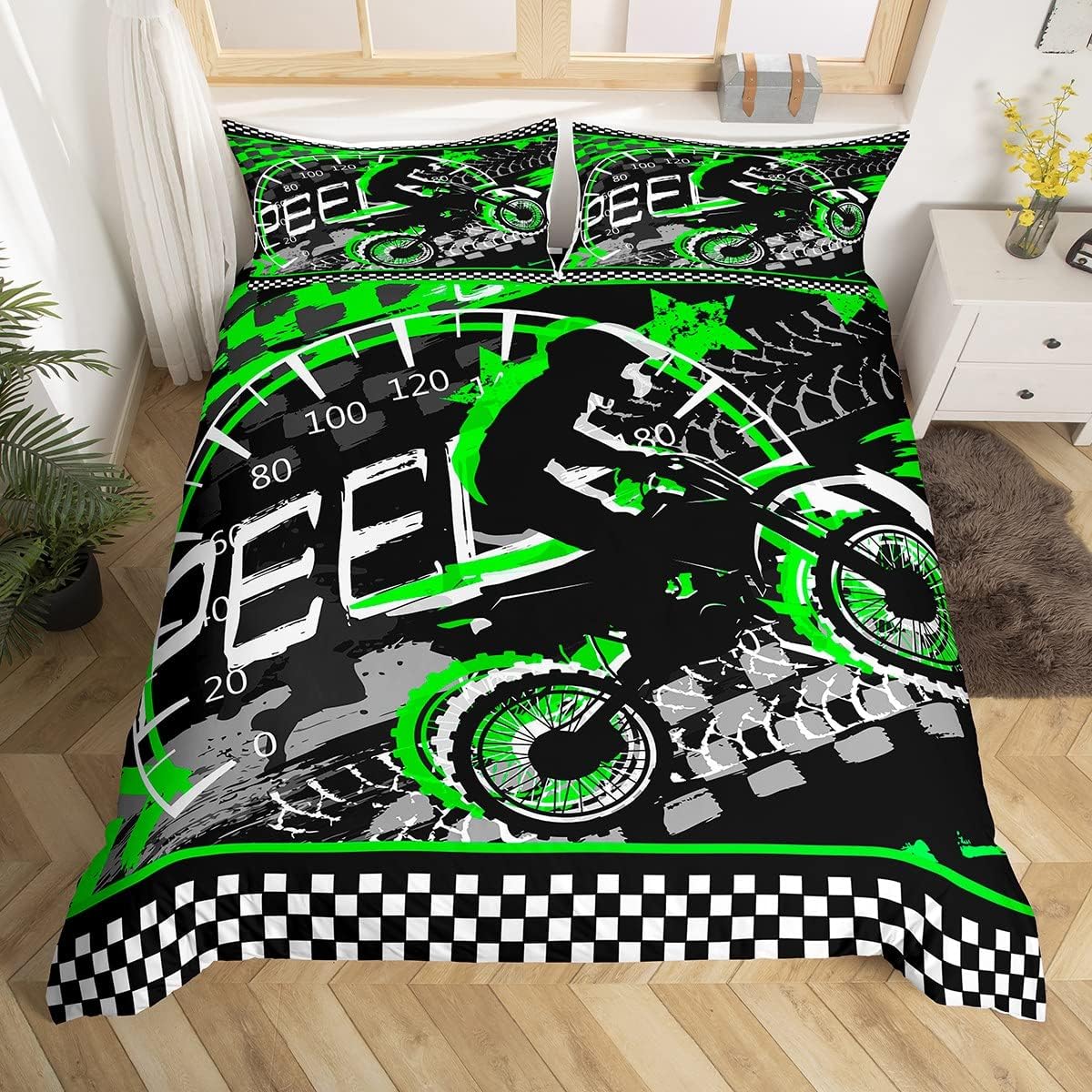 Dirt Bike Duvet Cover Extreme Sports Bedding Set Racing Motocross Rider