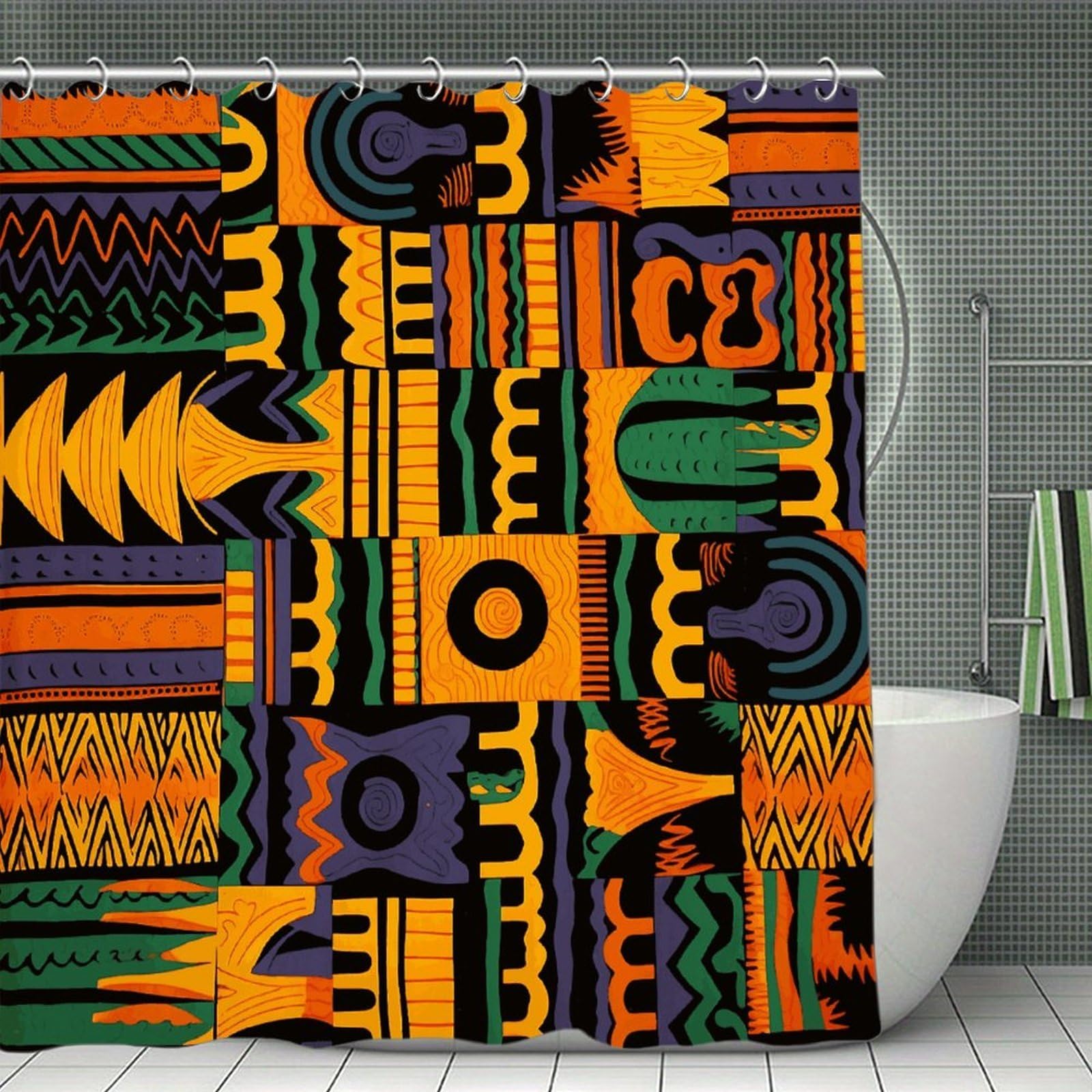 VstaDank African Ethnic Pattern1 Shower Curtain 71x71 Heavy Duty Polyester Cloth Bath Curtain with Hooks Thick Waterproof Shower Liner Fun Magic Decorative Bathroom Curtains for Bathtub