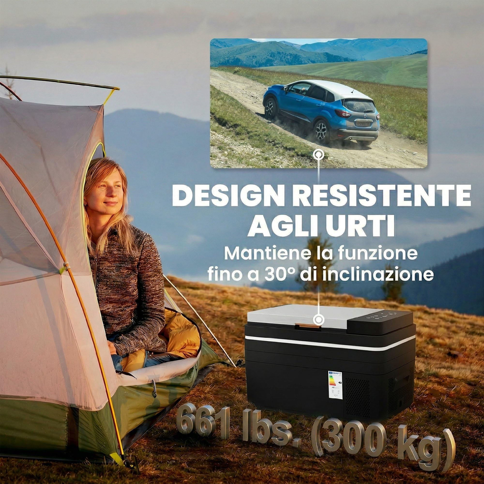 Outsunny Frigorifero Portatile per Auto 30L con Compressore, Frigo Portatile Elettrico Anti-Shock, APP Bluetooth, 12/24V DC e 100-240V AC, -20°C a 20°C, per Campeggio Camion Barca Camper, Nero