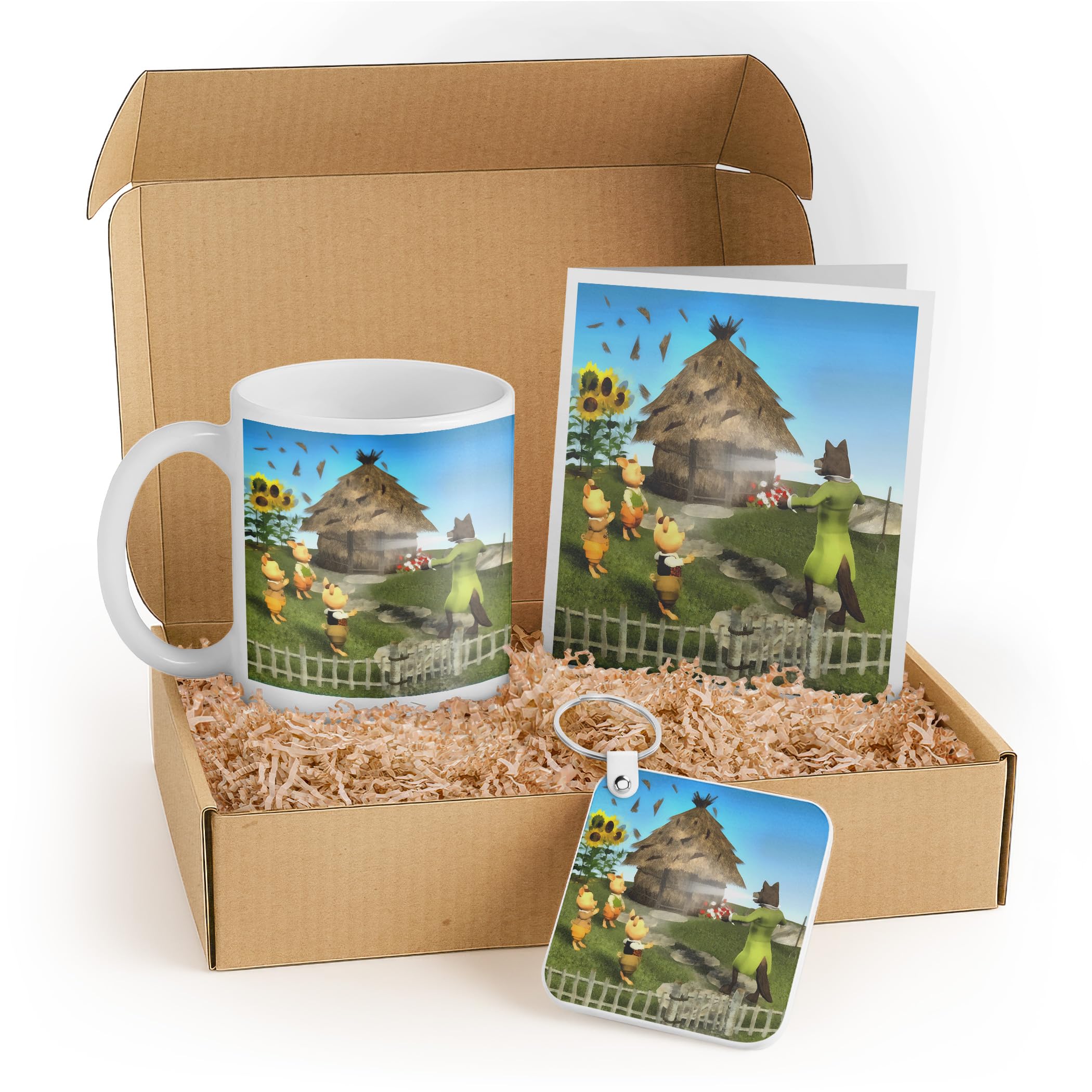 3dRose Cute Kids Gift Set – Mug, Keychain, and Card with Colorful Pig Illustration – Ideal for Holidays and Birthdays