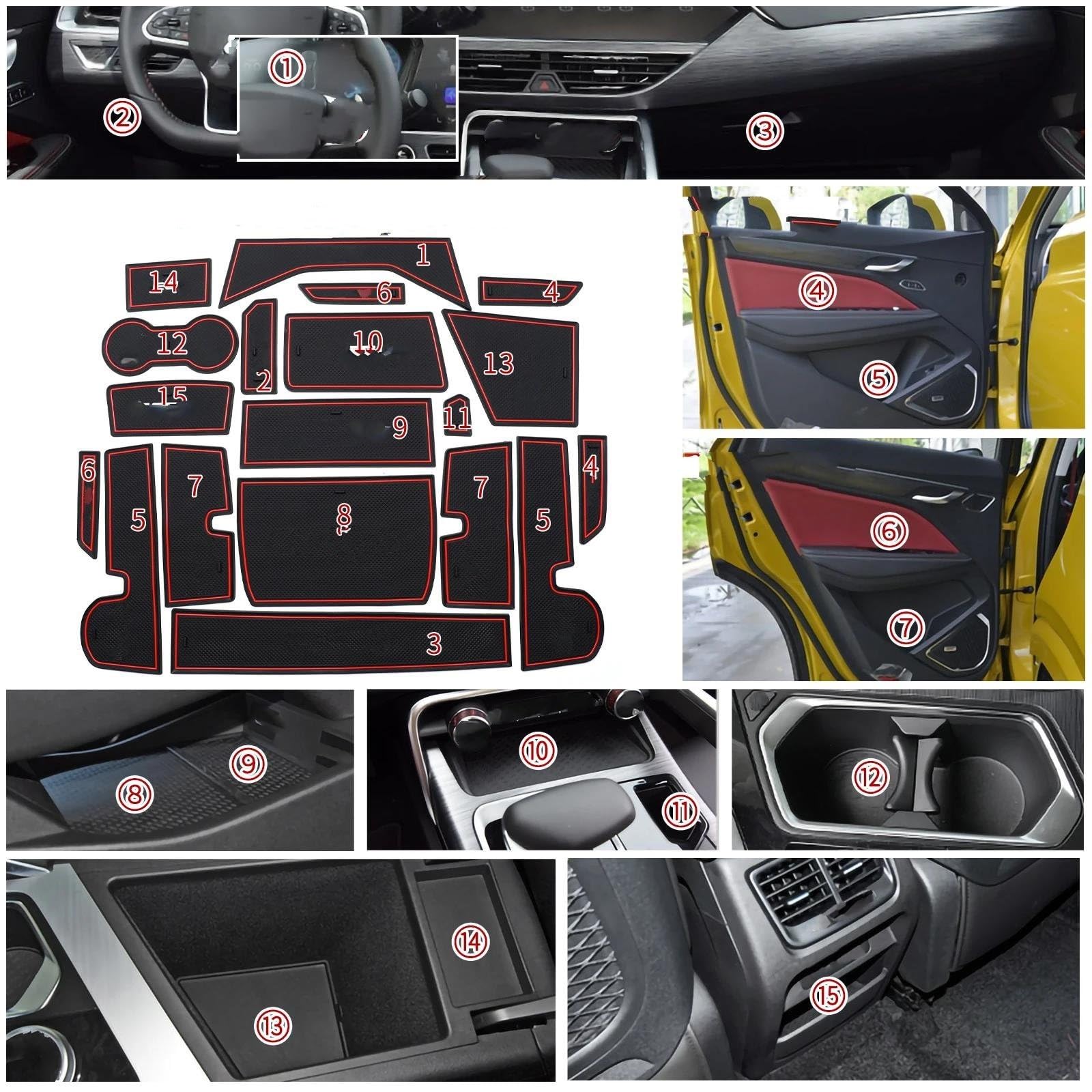 Protezione Alfombrilla Con Ranura Para Puerta Para Geely, Para TUGELLA 2020, 2021, 2022, 2023, Para Xingyue, Para FY11, Almohadilla Con Ranura Para Puerta, Accesorios Interiores(Red)
