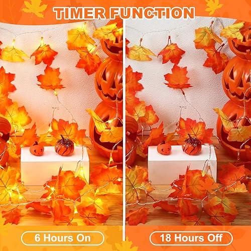 Miniatura 3 de Decoraciones de Halloween, decoración de otoño, tira de luces de hoja de arce con temporizador y control remoto, 20 pies, 60 LED, funciona con