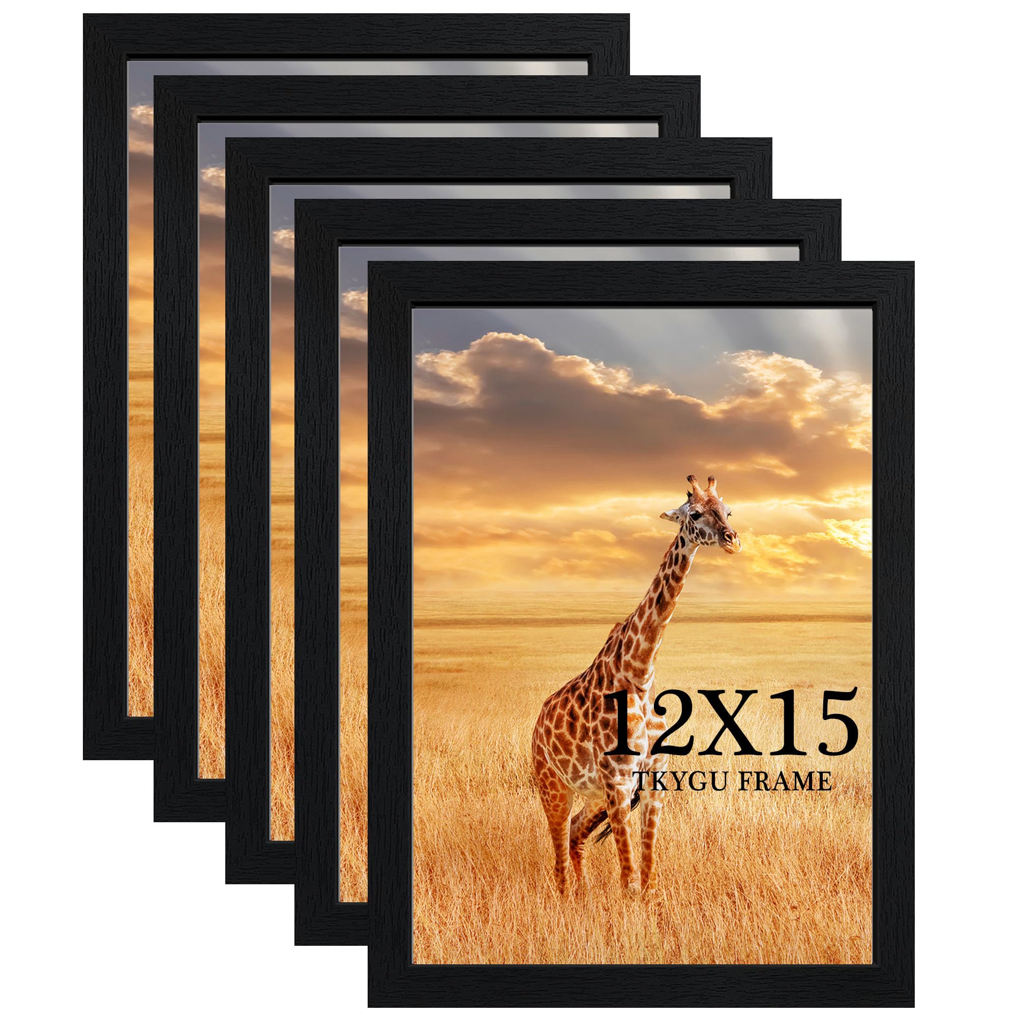 TKYGU 12x15 Picture Frame Black Set of 5,Wooden Frame 12x15 Wall Gallery Poster Photo frame with Durable Shatter Resistant Plexiglass for Wall Mounting Family -friend- wedding best gift