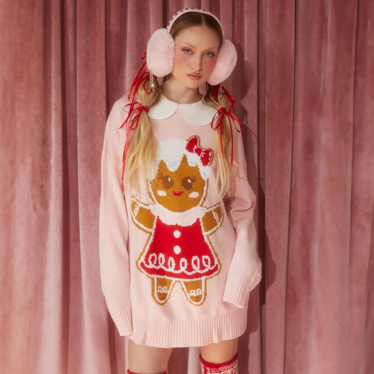 Dolls Kill Family Fables Oversized Sweater - Gingerbread Girl Graphic Knit Holiday Pullover
