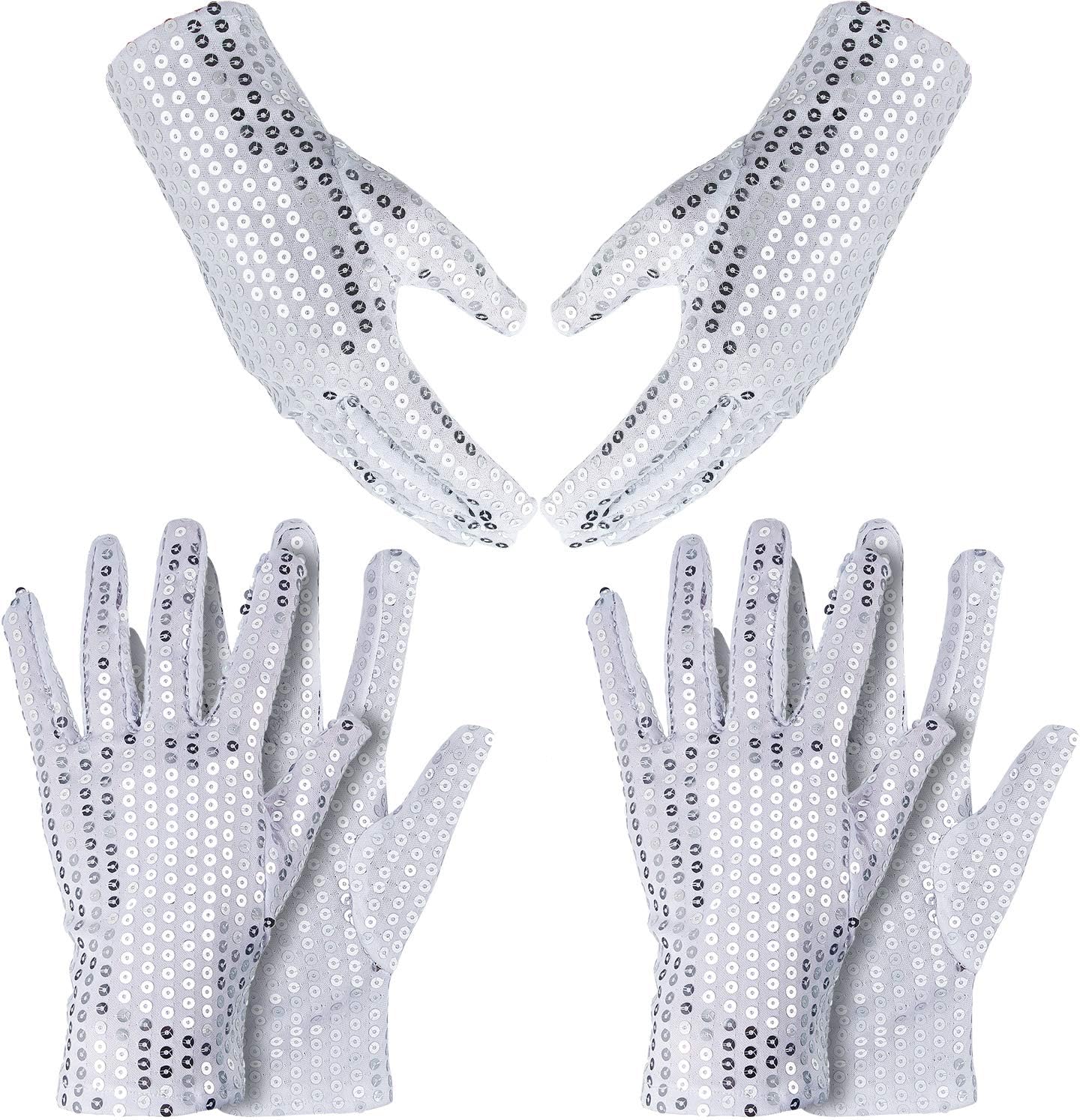 3 Pairs Silver Sequin Gloves Mesh Glitter Gloves Sequin Dance Mittens for Dress Costume Accessory