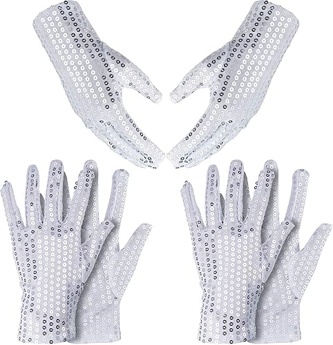 SATINIOR 3 pares de guantes de lentejuelas plateadas, guantes de malla con purpurina, guantes de baile de lentejuelas para vestido, accesorio de