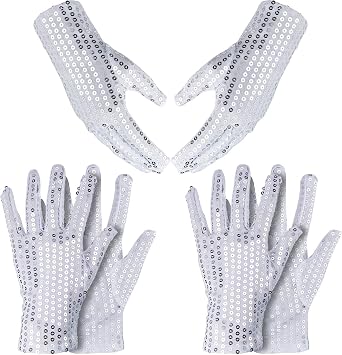 SATINIOR 3 Pairs Silver Sequin Gloves Mesh Glitter Gloves Sequin Dance Mittens for Dress Costume Accessory