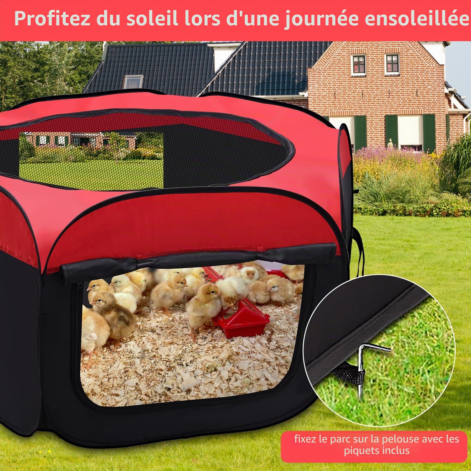 Parc Enfant pour Petits Animaux, Enclos Extérieur pour Chien, Chat, Lapin, Furet, Cochon d'Inde, Oxford 420D Cages Pliable Parc avec Fermeture Éclair de Compagnie, Tente pour Bébé Poules