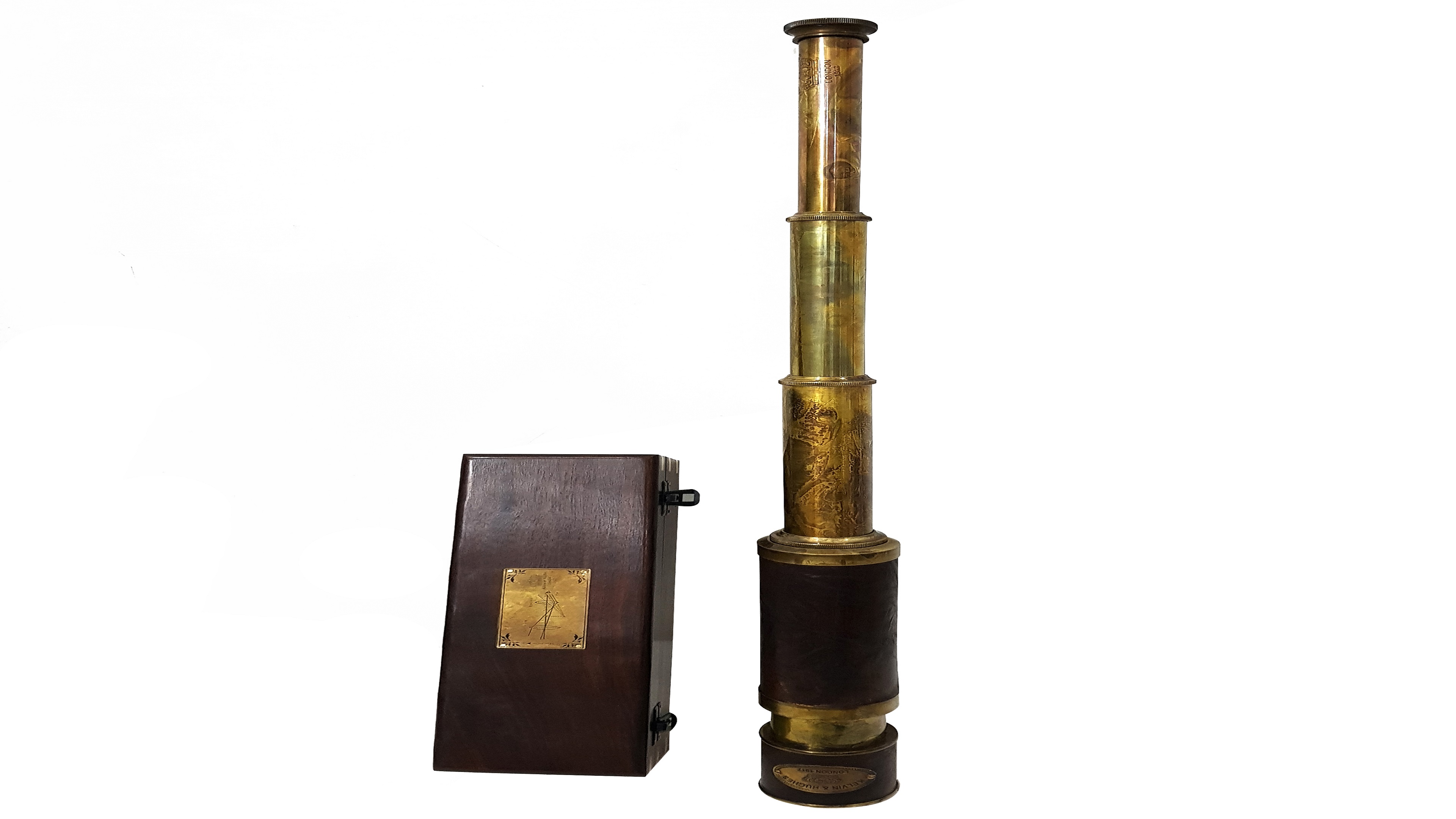 Antique Kelvin & Hughes London 1917 Brass and Leather Telescope