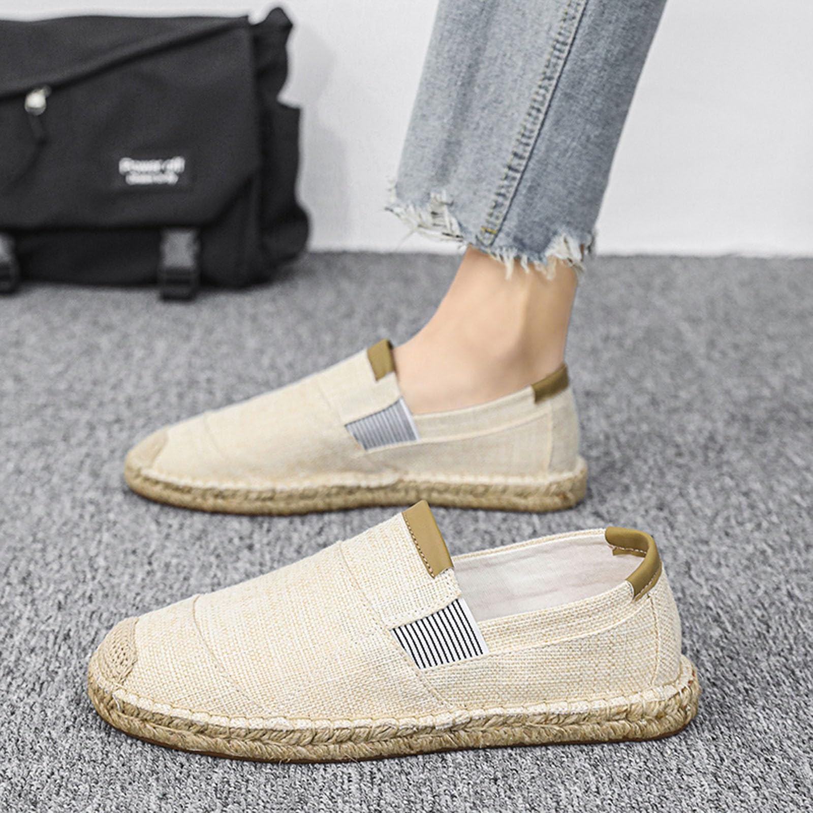 Generisch Espadrilles Herren Atmungsaktiv Canvas Leinenschuhe Freizeitschuhe Sommer Leinen Espandrillos Stoffschuhe Bequem Slip-On Slipper Sommerschuhe