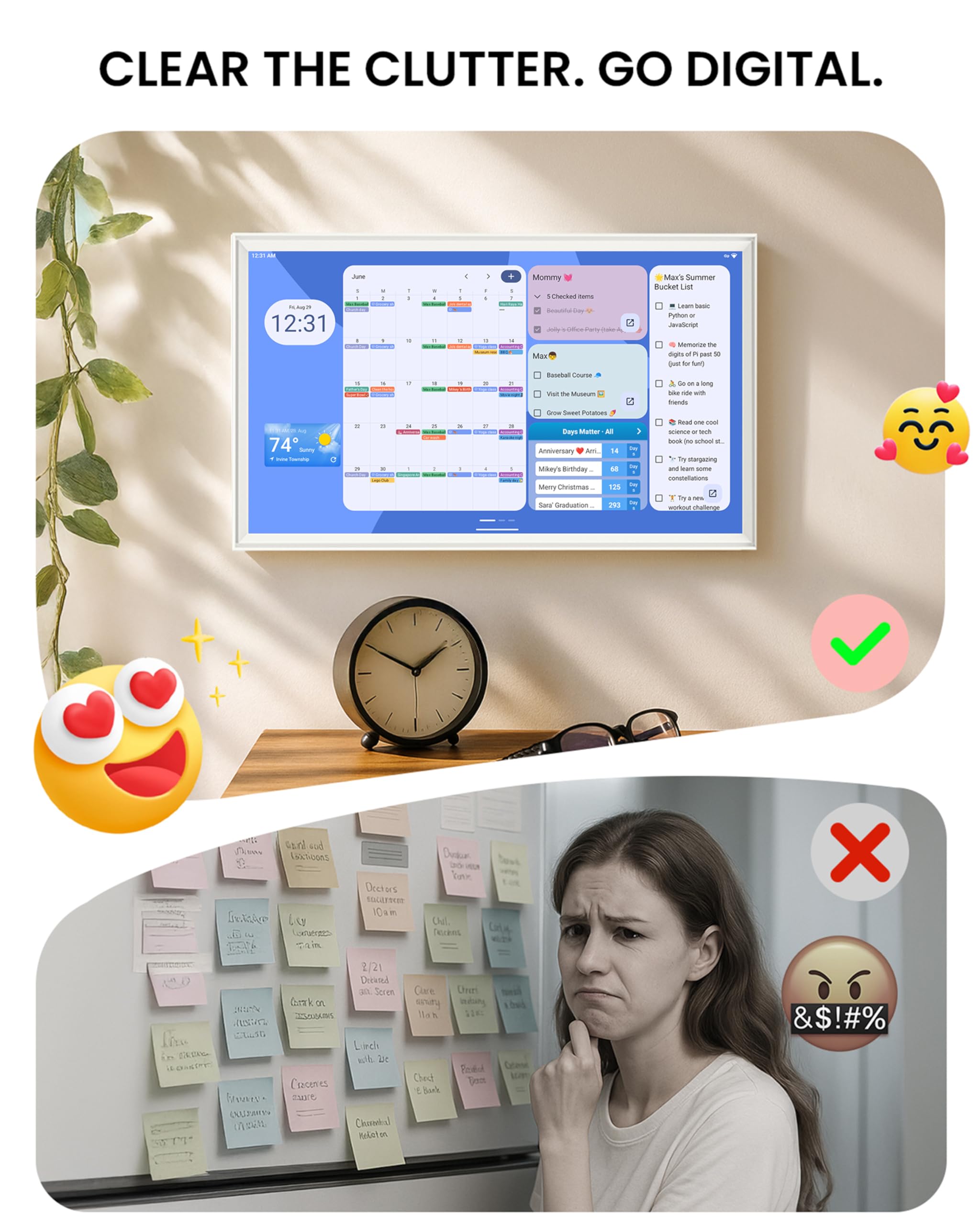 Digitaler Kalender Pro: 61 cm (24 Zoll) Wand-Touchscreen-Aufgabendiagramm zum Anpassen von Dashboard, Android-Tablet, intelligenter Kalender, digitaler Kalender für Familie, Mahlzeitenplaner
