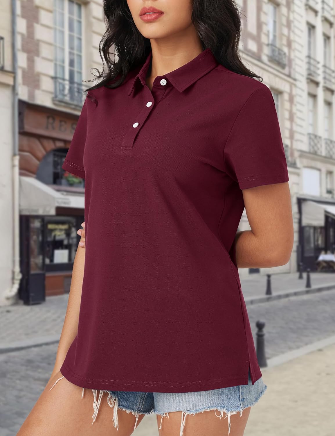 MAGCOMSEN Women's Polo Shirts Cotton Short Sleeve Shirt 3 Buttons Collared Shirts Summer Casual Wicking Golf Tops
