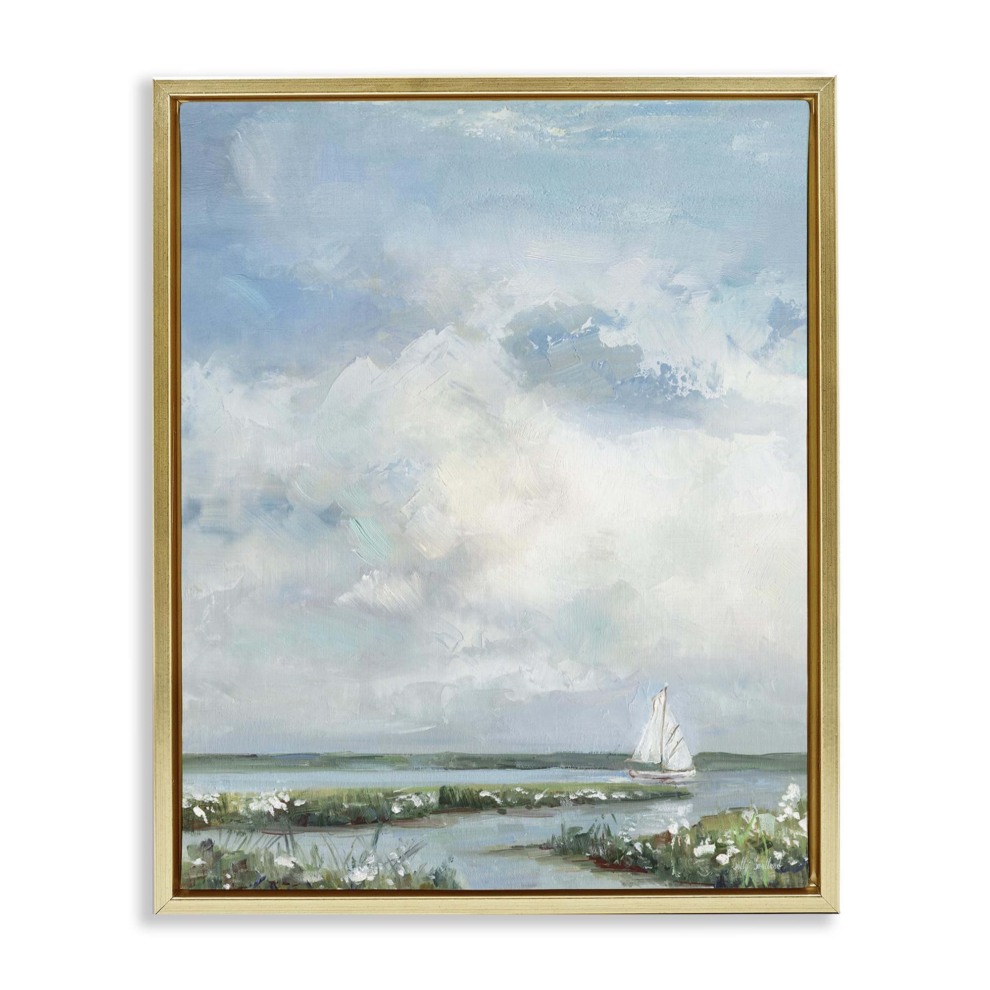 'Sailboat On Summer Marsh'| Floating Frame Canvas Art