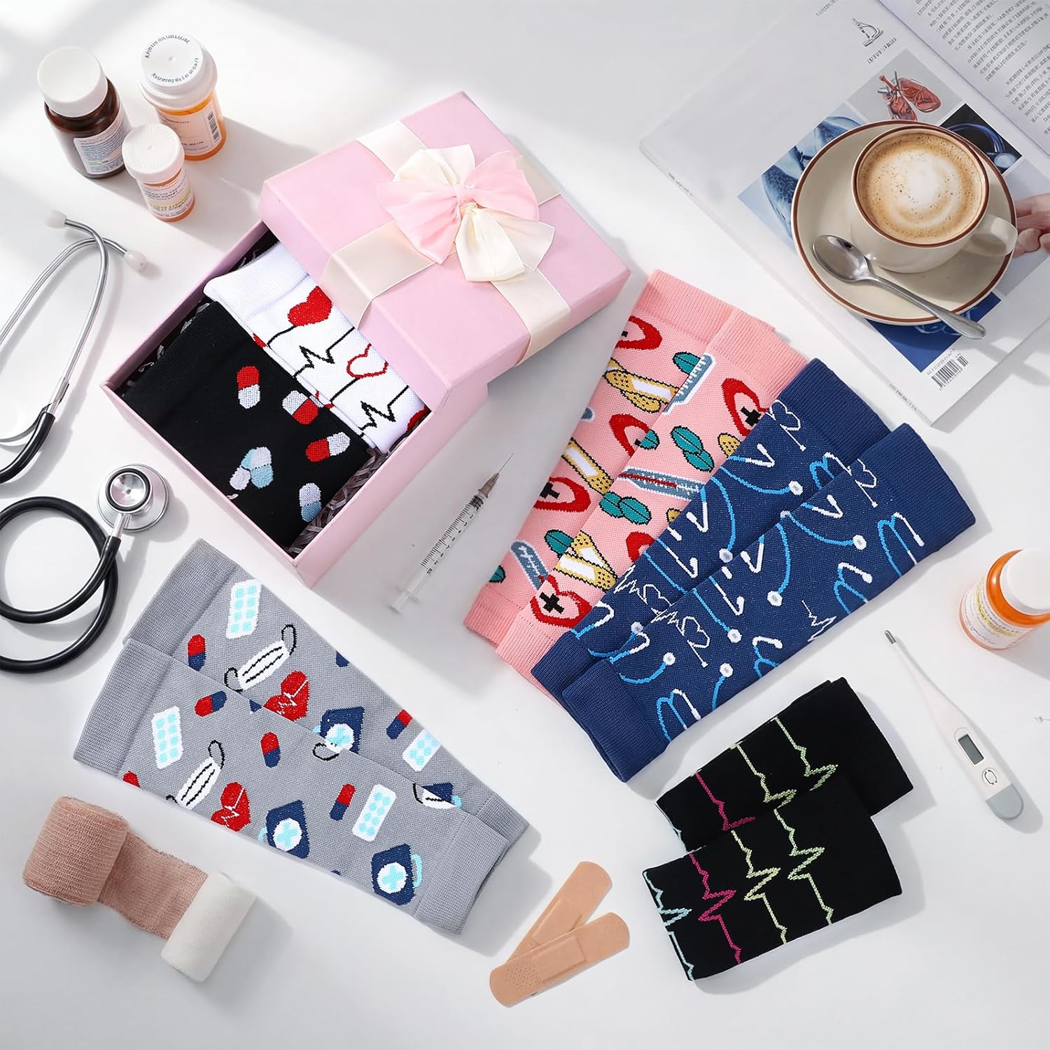 Hercicy 6 Pairs Nurse Calf Compression Sleeve for Women Footless Compression Socks Support Sports Elastic Leg Sleeve Novelty Nurses' Week Thank You Gift for Nursing Assistant Shin Splints Pain Relief - Image 4