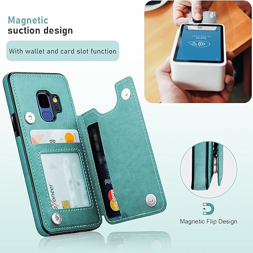 Miniatura 3 de Korecase Funda tipo cartera para Samsung Galaxy S9 Plus con ranura para tarjetas, funda de piel sintética con tapa para mujer, funda protectora a