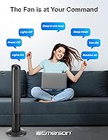 Vista 4 de Emerson SmartVoice 40” Bladeless Tower Fan, Offline 40+ Voice Control Commands, No APP, No WIFI, No Setup, 70° Oscillating, 3 Speeds, 15-Hr Timer