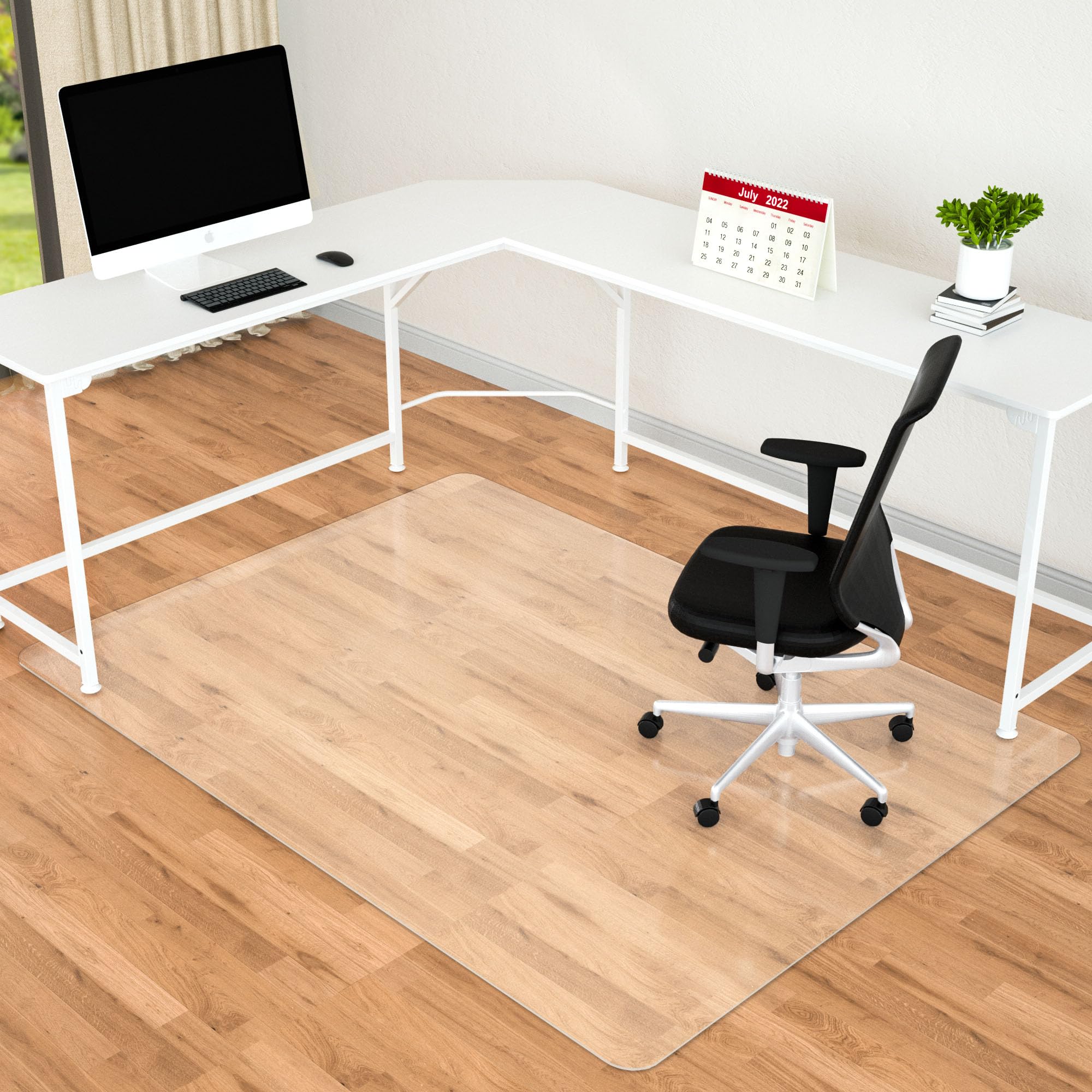 extra large office chair mat for hardwood floor- 46" x 72" clear computer desk chair floor mat for hard wood/tile floors, easy glide floor protector mat for rolling chairs at home or work