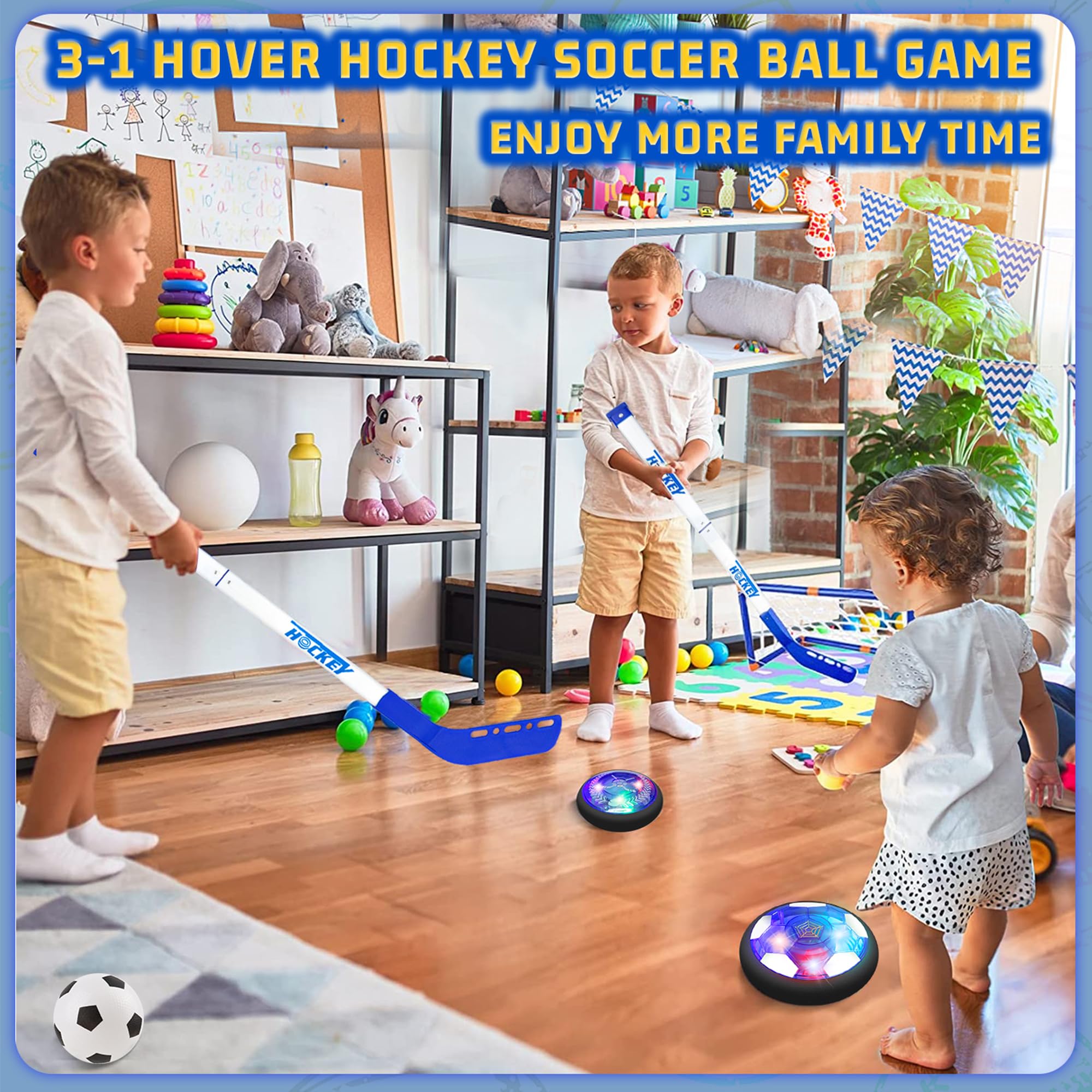 SUNNOW Pallone Calcio Fluttuante - 3-in-1 Ricaricabile Air Hover Calcio Bambini con 2 Porta da Calcio per Bambini Pallone Fluttuante Giocattoli Sportivi per Bambini 3 4 5 6 7 8-12 Anni Natale Regalo