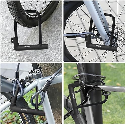 Miniatura 7 de Candado en U para bicicleta con cable de seguridad de 4 pies, grillete de 0.551 in, cerradura de bicicleta con 3 llaves y soporte de montaje,