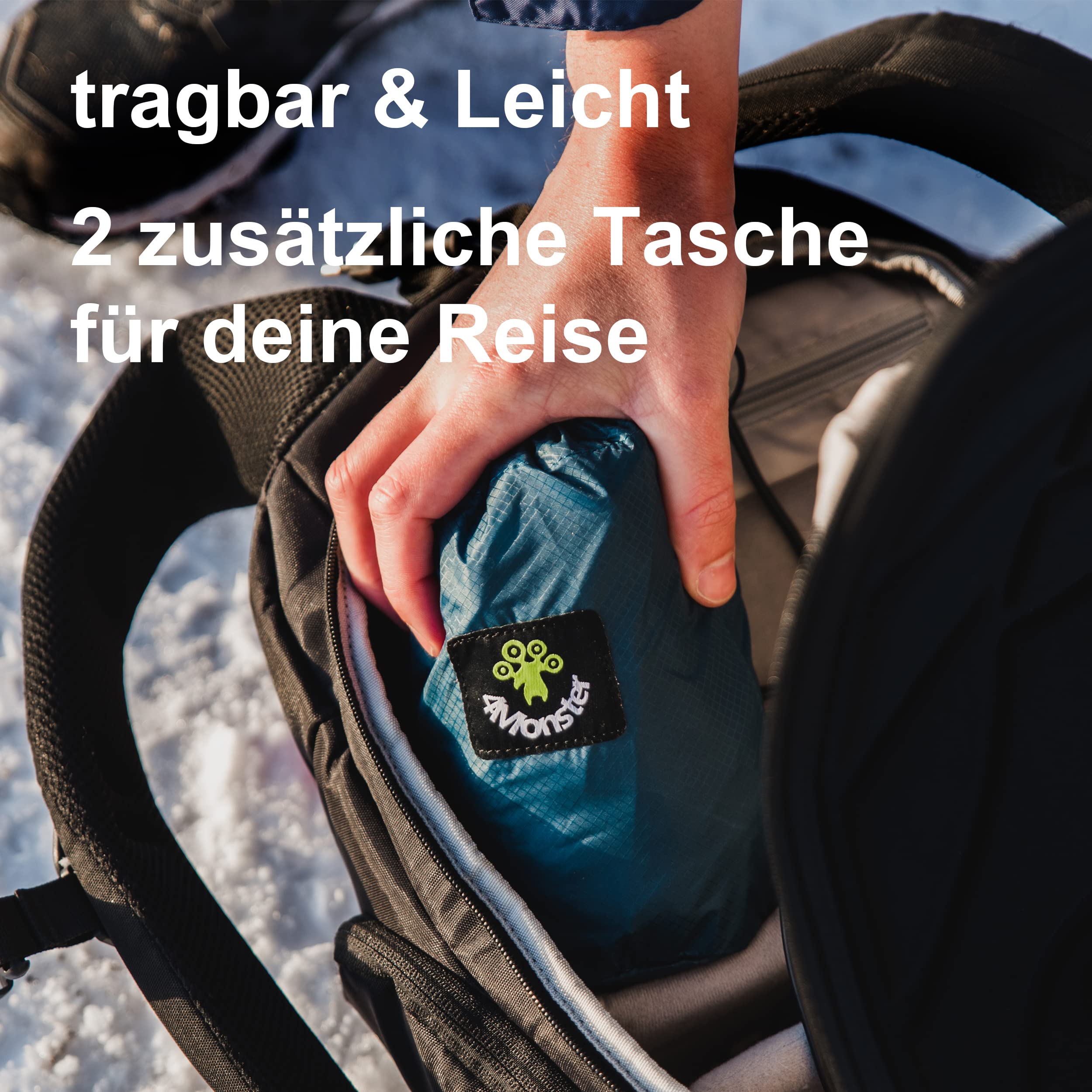 4Monster Zaino pieghevole ultra leggero, unisex per attività all'aperto, 2 in 1, zaino da trekking impermeabile