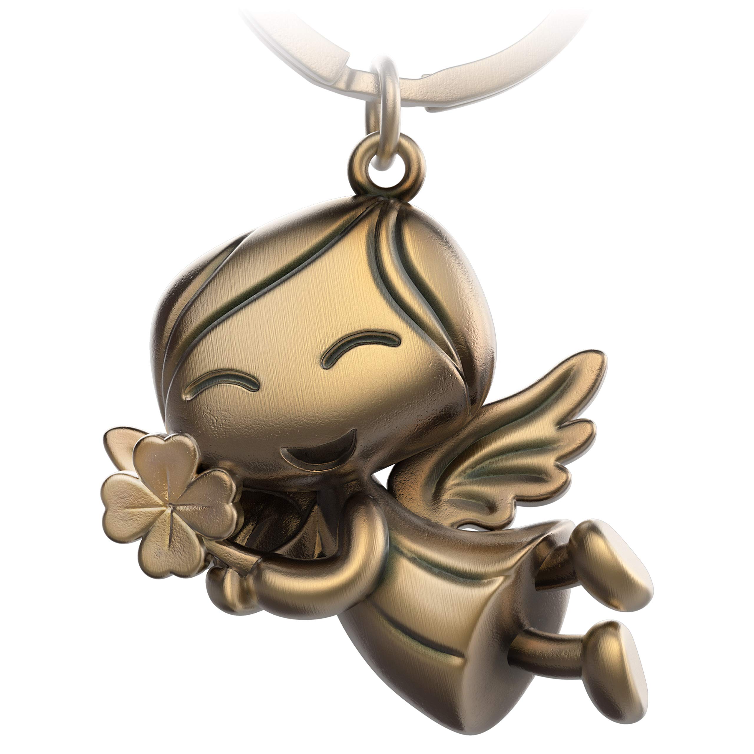 FABACH Guardian Angel Keyring Lucky with Clover Leaf – Lucky Angel Made of Metal – Lucky Charm Car Angel Pendant – Gift Good Luck, Antique bronze, One Size