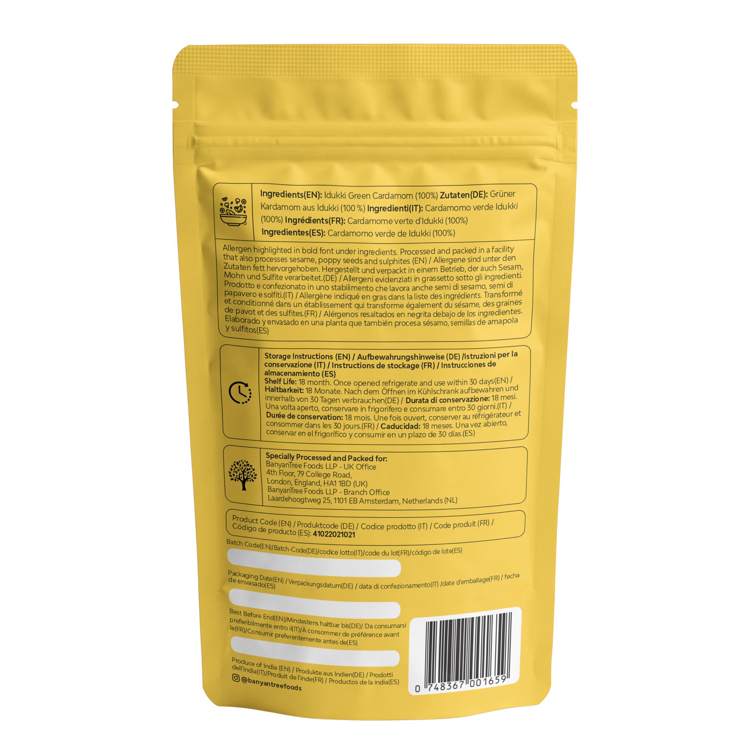 BanyanTree Foods Cardamomo Verde Entero (Green Cardamom Whole),100g
