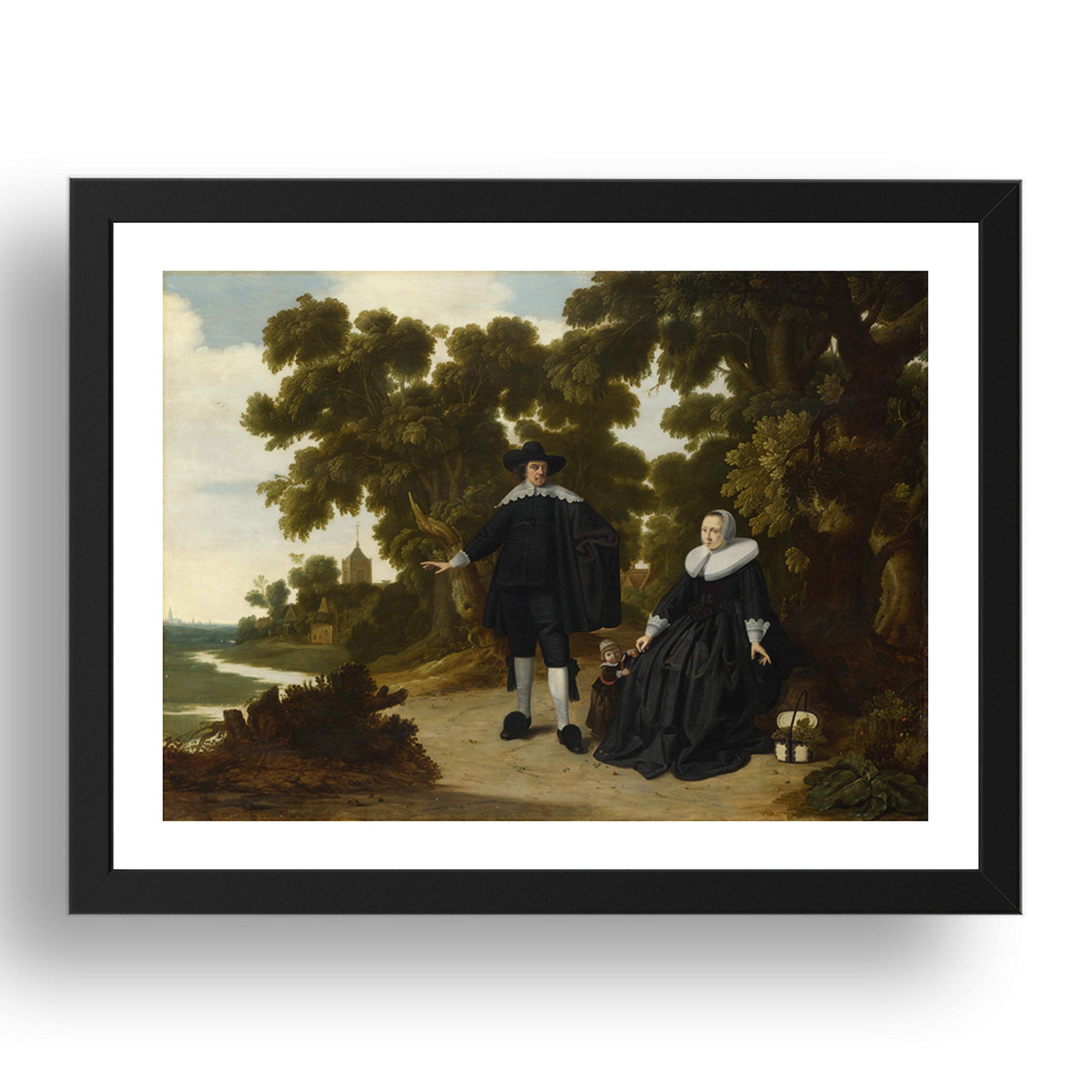 G. Donck: Retrato de Jan van Hensbeeck, su esposa y un niño, arte vintage, reproducción A3 en 17x13 (A3) Marco negro