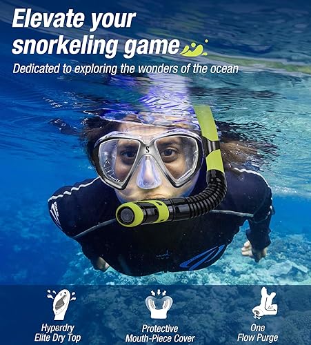 Miniatura 6 de Aegend Esnórquel seco, máscara de buceo fácil de respirar, esnórquel para esnórquel, buceo, buceo, apnea, natación, con válvula seca superior y