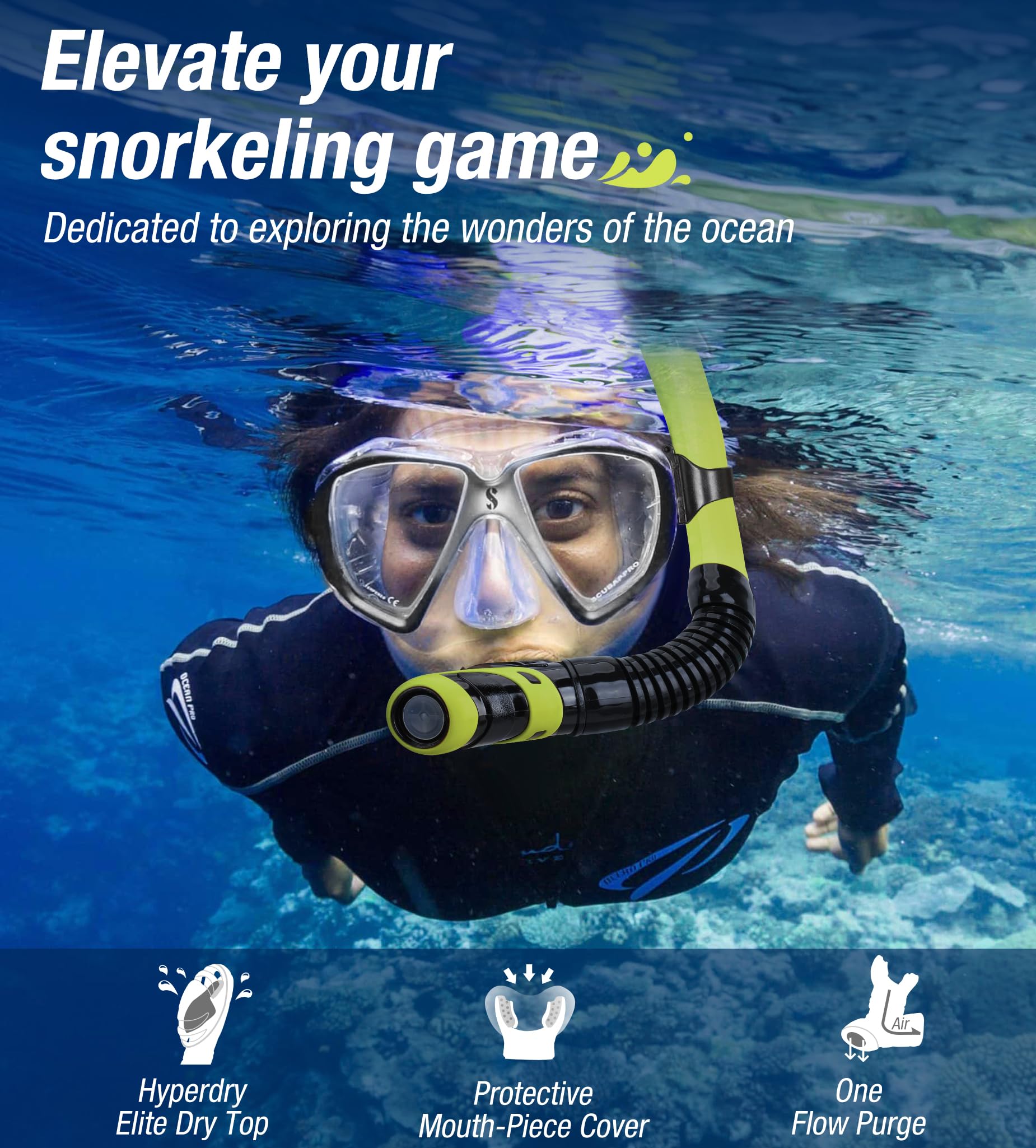 Aegend Boccaglio per immersioni per adulti e giovani, attrezzatura da snorkeling con valvola Top Dry, perfetto per snorkeling, apnea, nuoto e immersioni subacquee