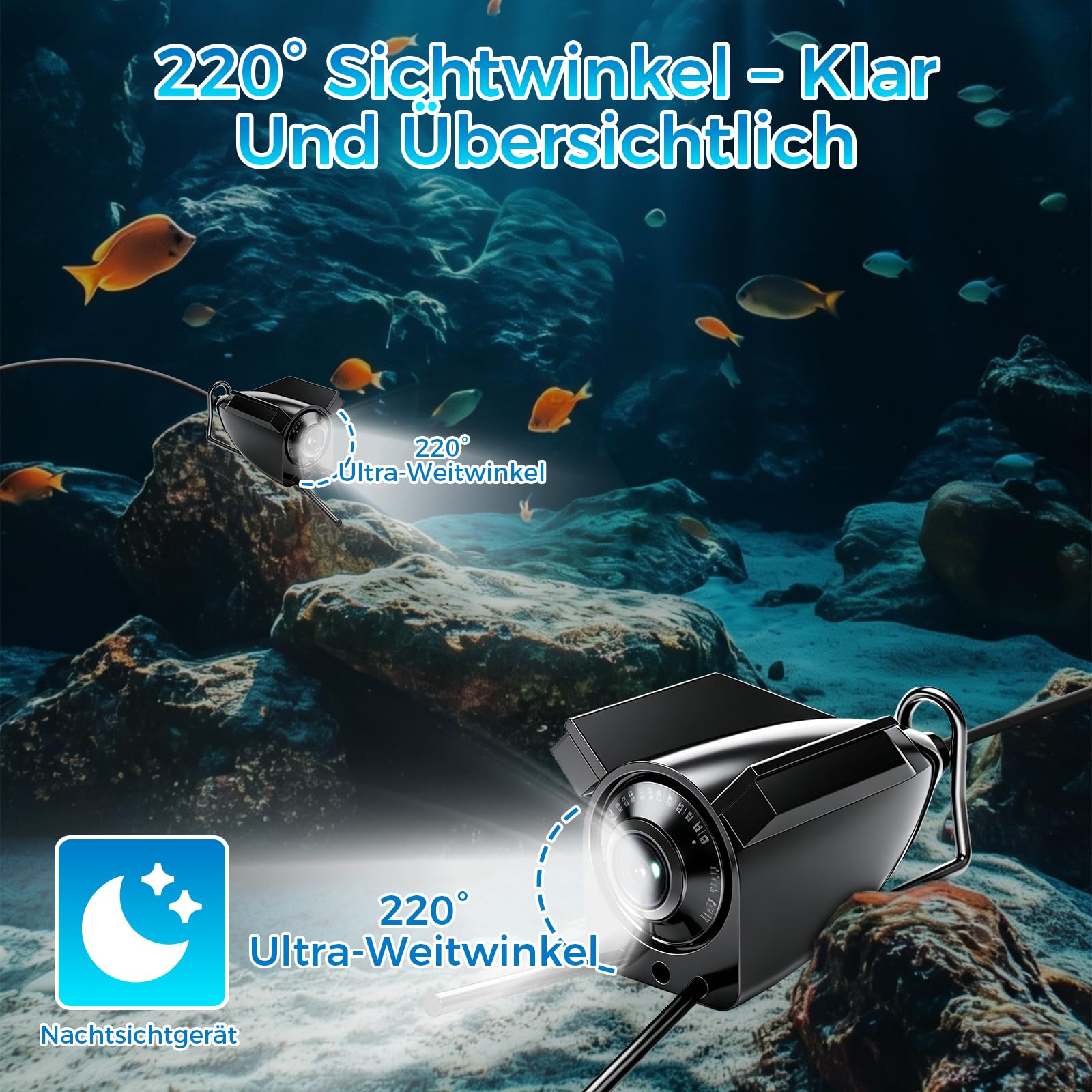 Unterwasserkamera Angeln,1080P HD Fischfinder mit 4.3-Zoll-LCD 15m Wasserdichtem IP68 Kabel 12 IR-Nachtsichtlichtern Fish Finder Kamera Meeresangeln Eisfischen Flussangeln Angeln am See