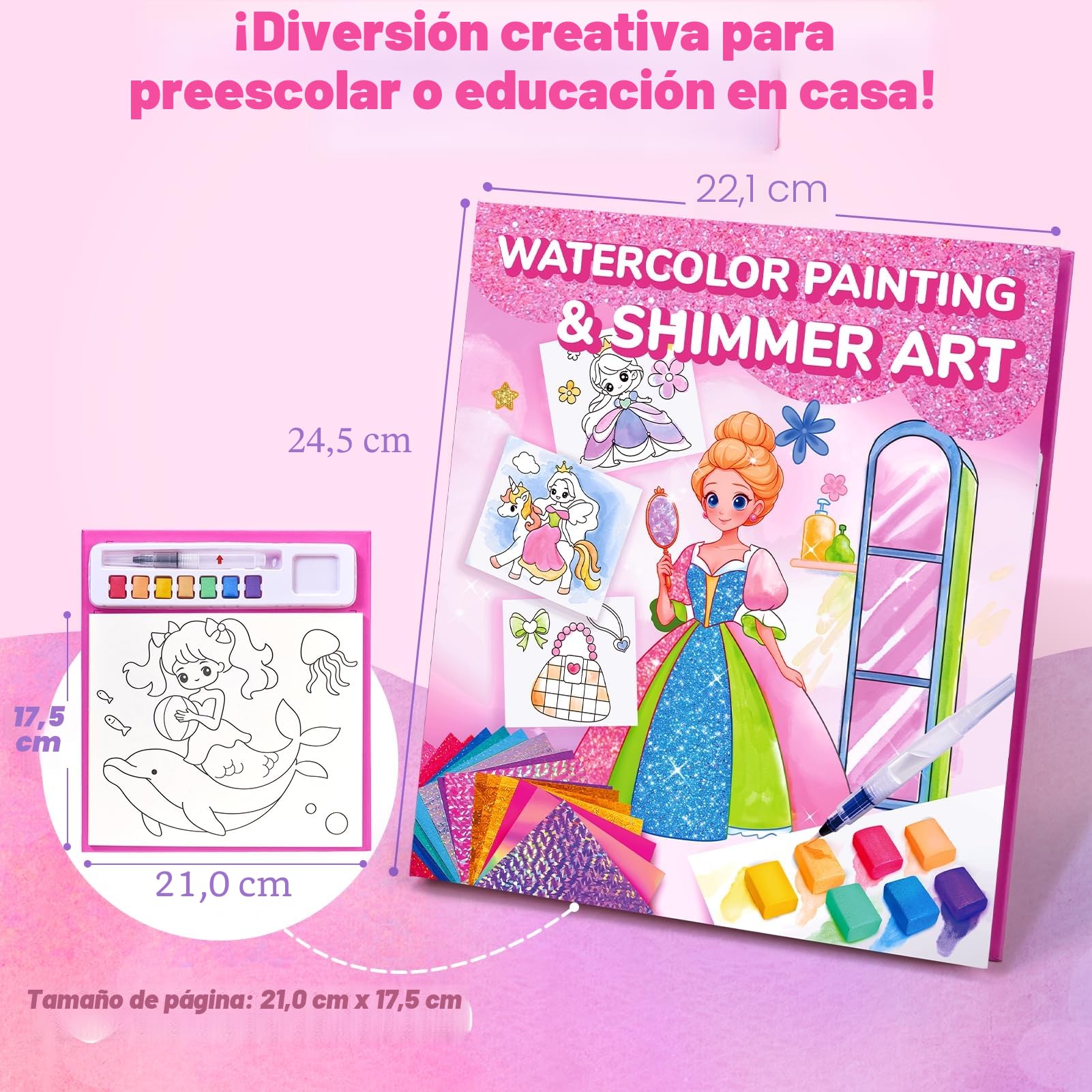 JoyCat Libros para colorear con agua, Actividad de arte y manualidades, Arte sin desorden de Princesa para niños de 4 a 8 años, Kits y suministros creativos, Actividad DIY, Regalos para niñas y niños
