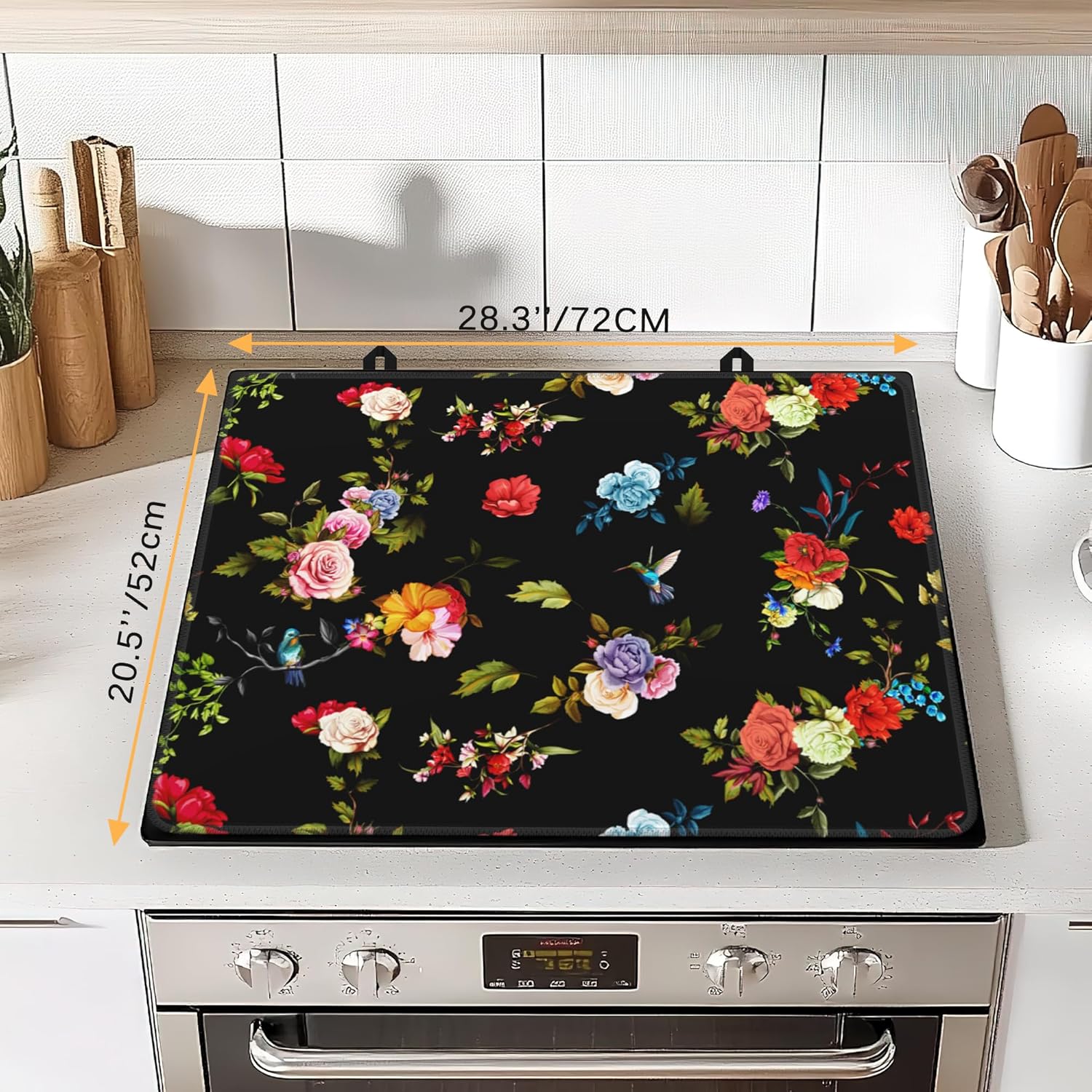 Electric Stove Top Cover Protector – Vintage Rose Flowers Glass Flat Top Stove Mat Oven Induction Cooktop Mat for Ceramic Countertop Mats Heat-Resistant Dish Drying Mat
