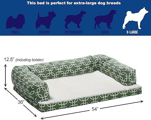 Vista 2 de MidWest Homes for Pets BS3654T-FGR - Sofá ortopédico reforzado para perro, extra grande Patrón geométrico verde